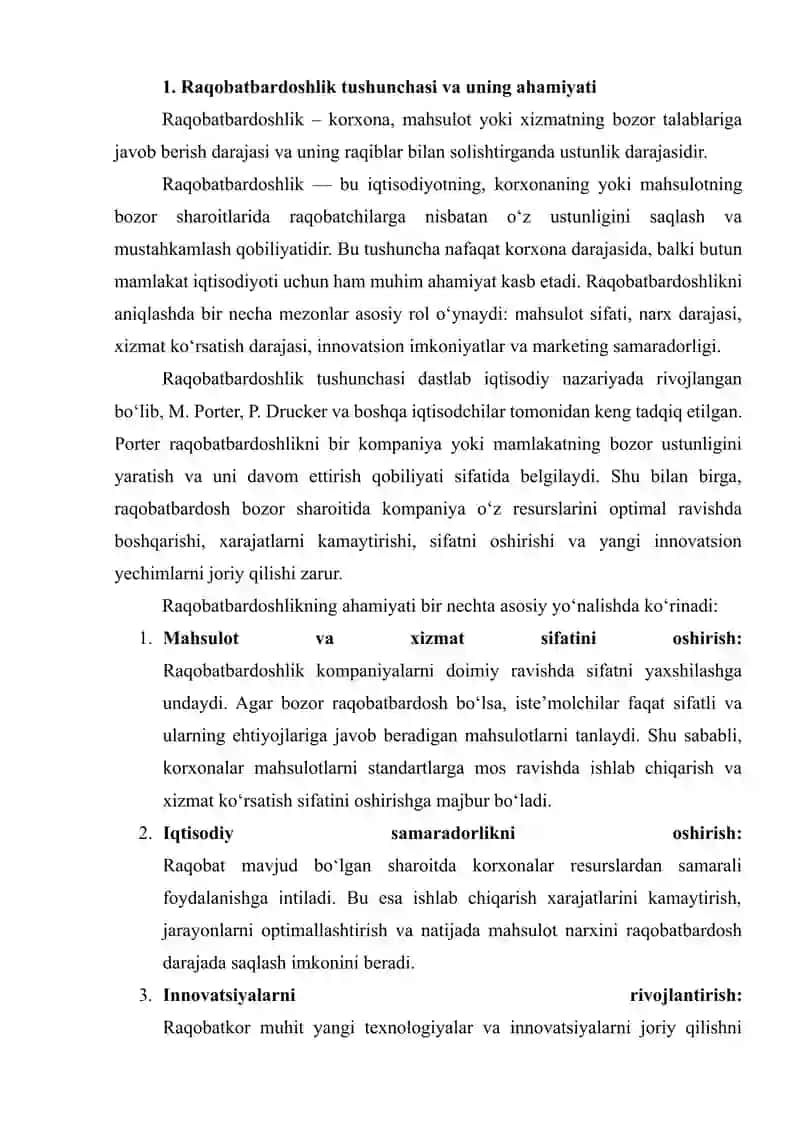 “MAHALLIY BOZORIDA RAQOBATBARDOSHLIKNI OSHIRISH YO‘LLARINI TAHLIL QILISH VA YECHIMLAR ISHLAB CHIQISH” 4
