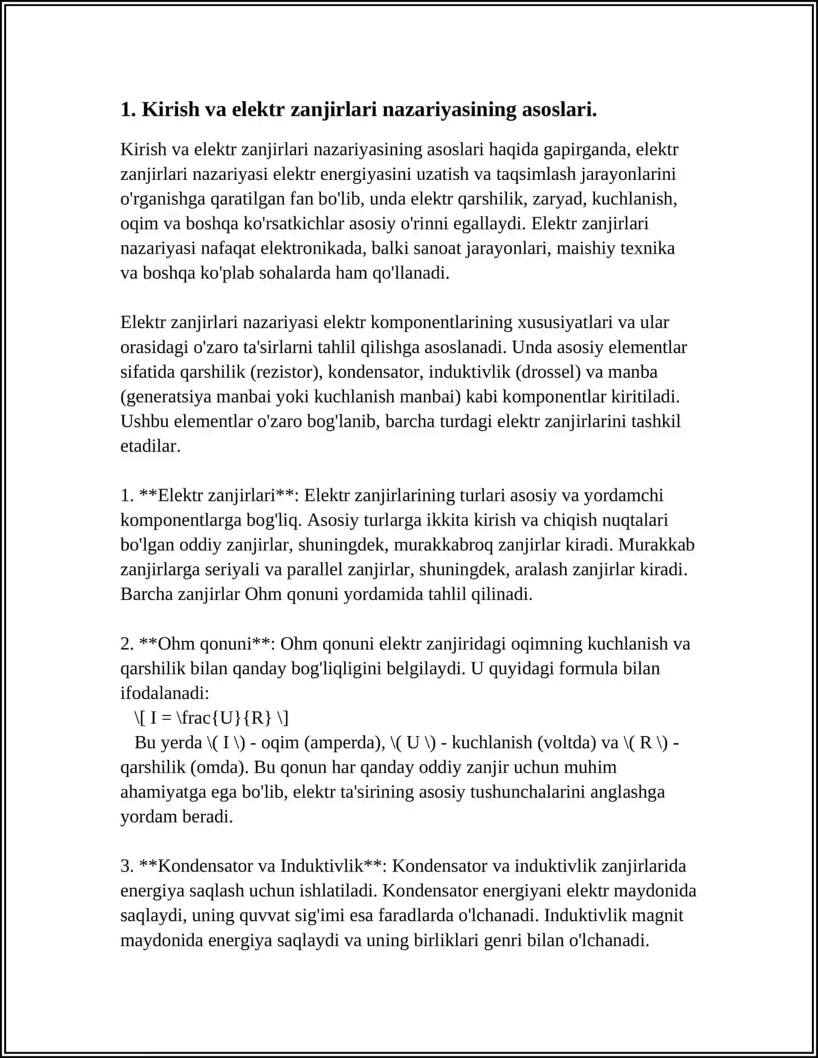 BIR FAZALI OʻZGARUVCHAN ELEKTR TOK ZANJIRLARINI IKKI TUGUN USULIDAN FOYDALANIB ZANJIRNI XISOBLASHNING DASTURIY TAʼMINOTI 4
