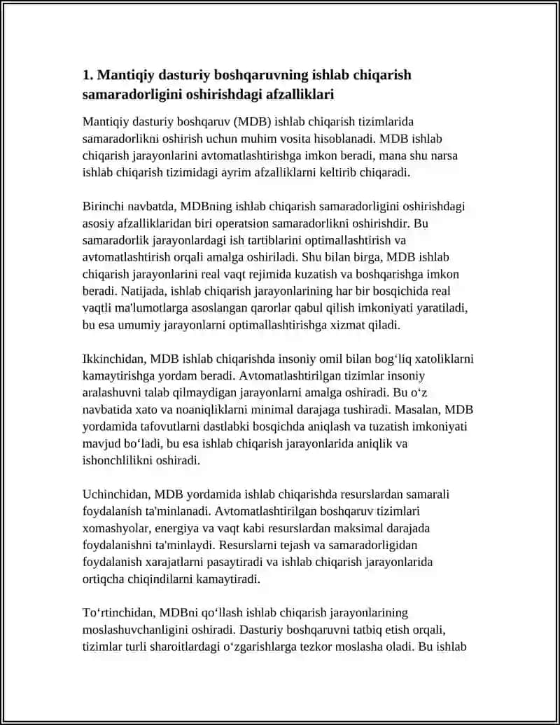 ISHLAB CHIQARISH TIZIMLARIDA MANTIQIY DASTURIY BOSHQARUVNING AFZALLIKLARI 4