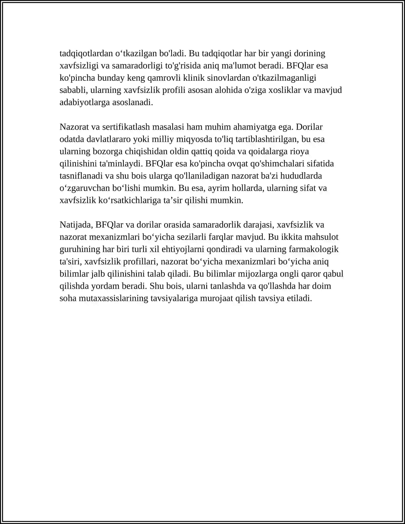 BIOLOGIK FAOL QO'SHIMCHALAR VA DORI VOSITALARINING QIYOSIY TAHLILI 4
