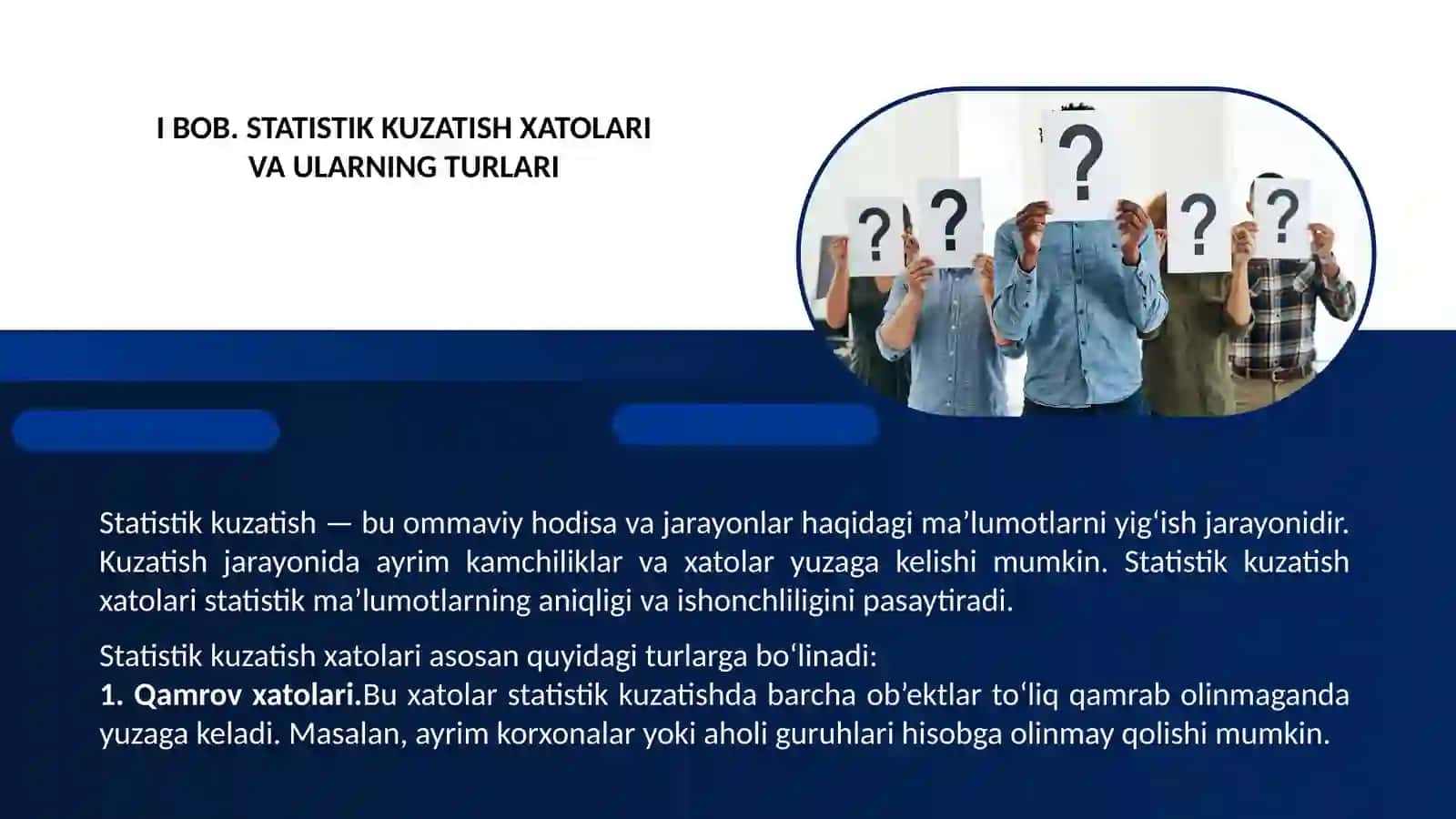 Statistik kuzatish xatolari “O’zbekistonda statistikani tashkil etish . Xalqaro statistik tashkilotlar” 4