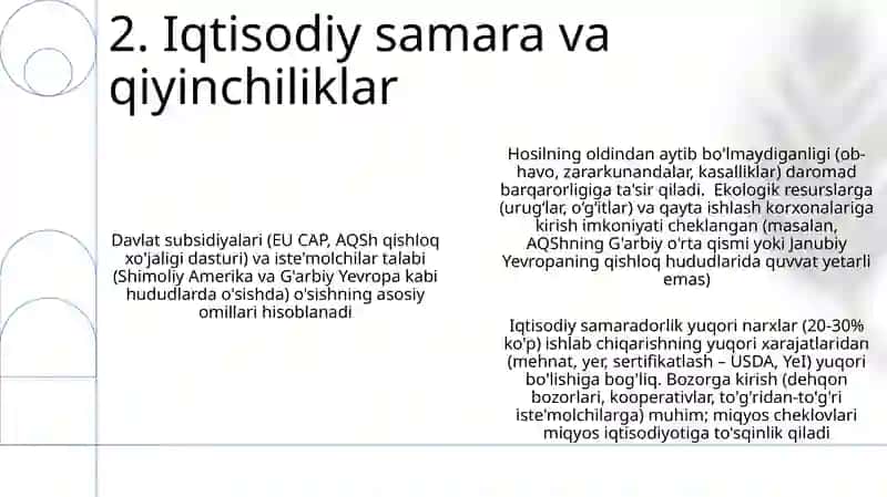 Ekologik toza qishloq xoʻjaligi mahsulotlarini yetishtirish 4