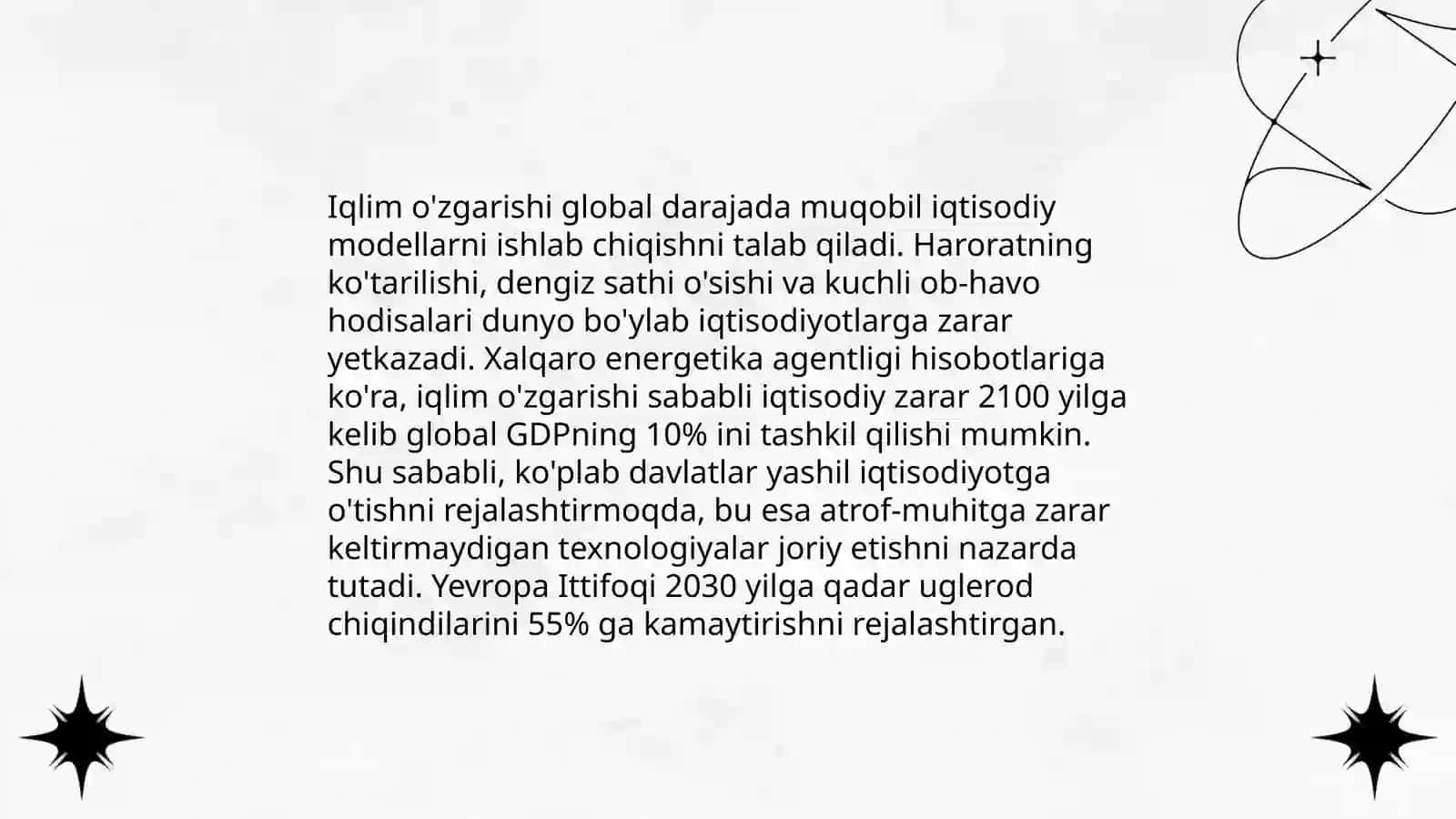 Yashil iqtisodiyotga o'tishning zaruriyati tamoyillari va dastaklari slayt 4