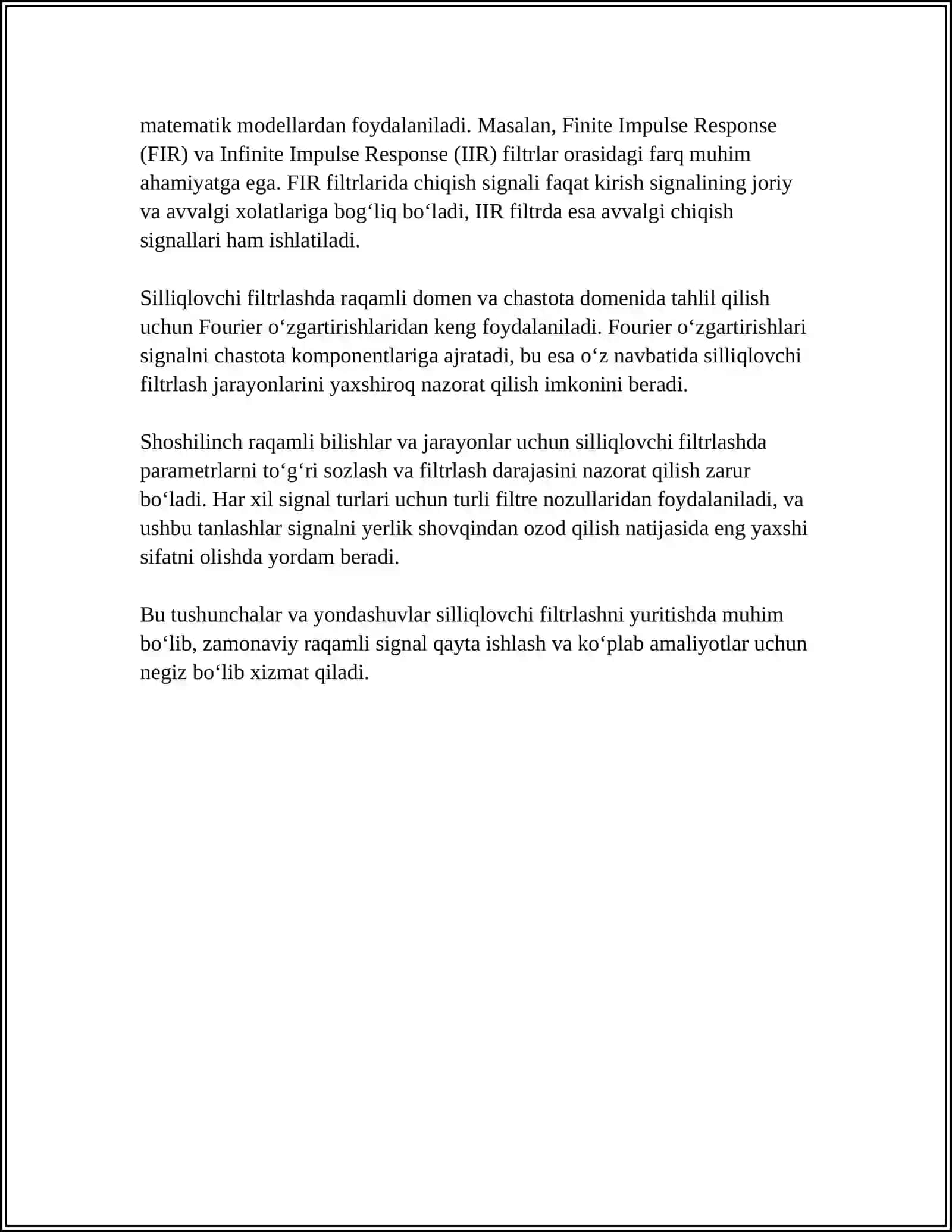 SILLIQLOVCHI FILTRLARNING TURLARI, ISHLASH PRINSIPI VA ZAMONAVIY ELEKTRON BLOKLARDA QO‘LLANILISHI 4