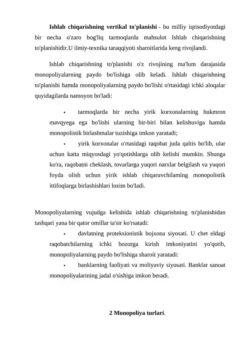 Monopoliyaning mohiyati va turlari 4
