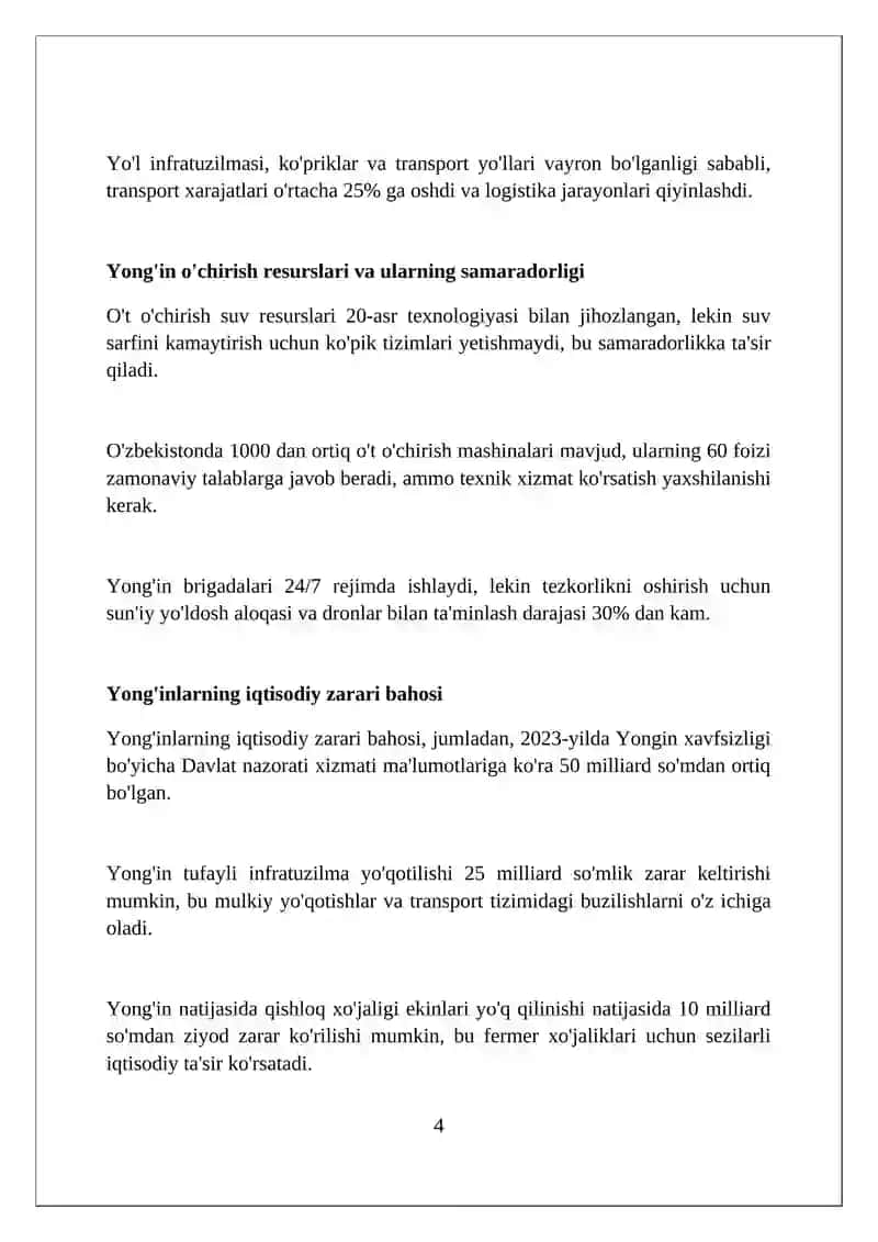 Respublika bo'ylab yong'inlar sodir bo'lishi va ularda ko'riladigan zararlar 4