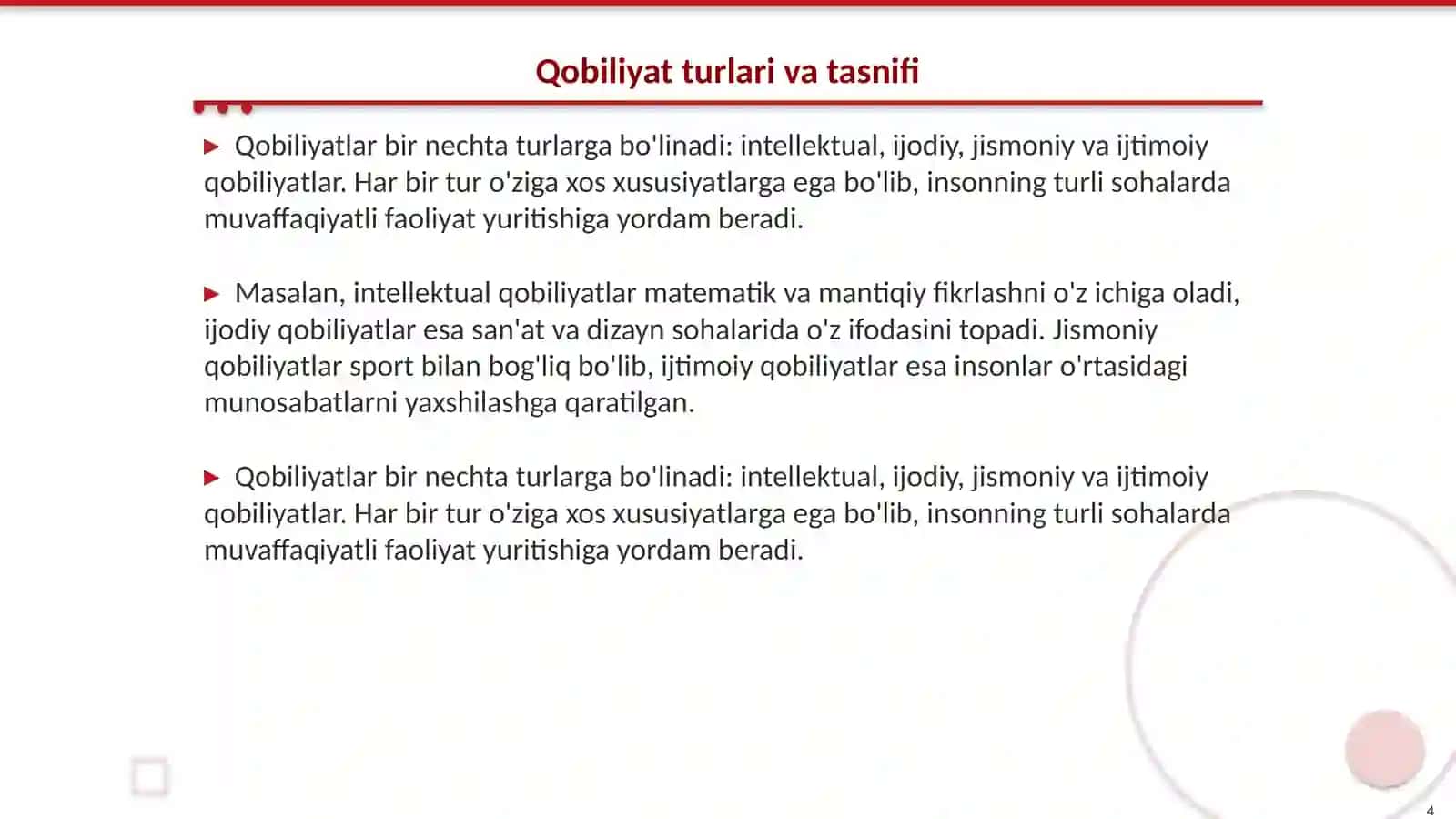 Qobiliyat va uning turlari 4