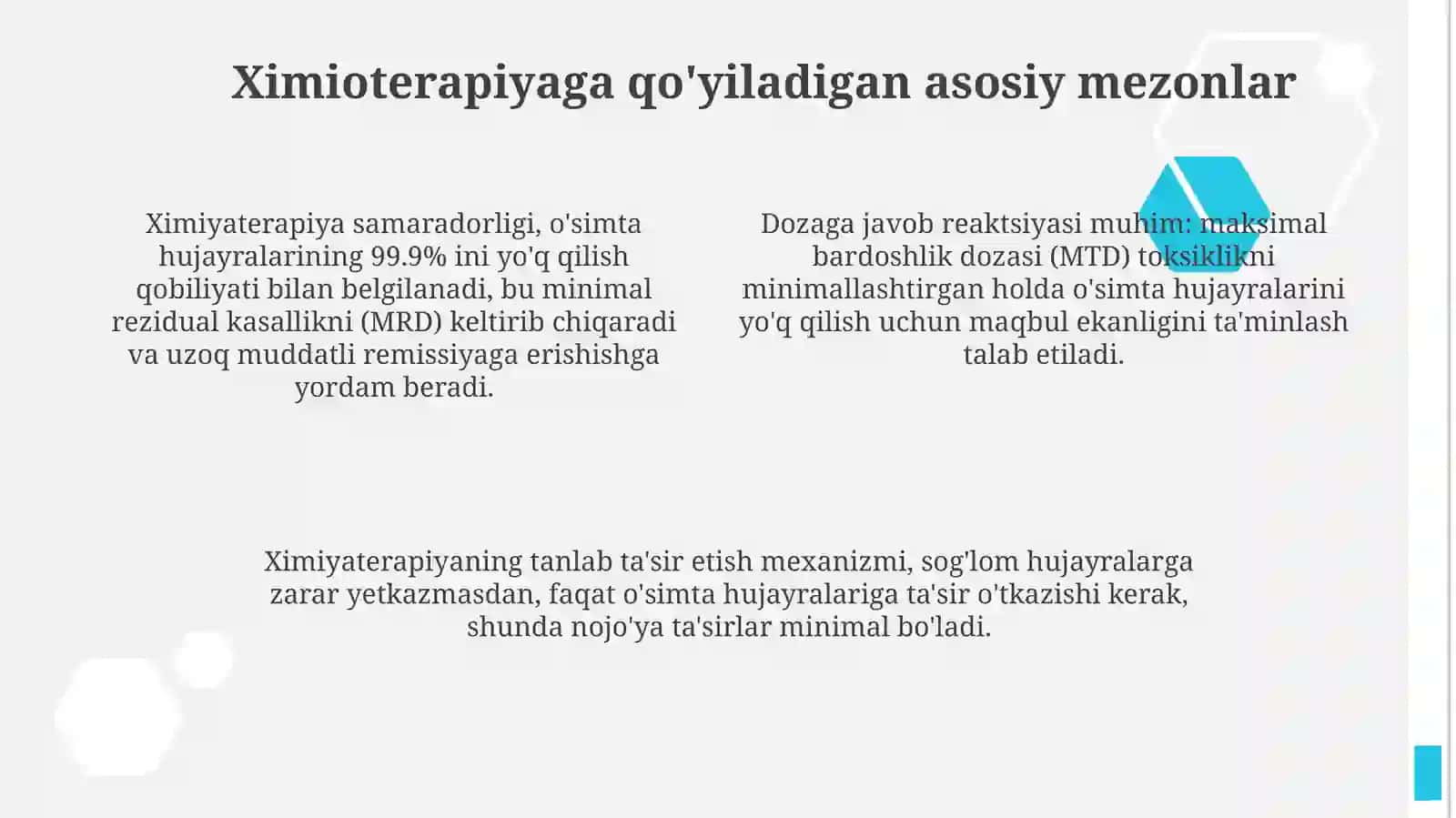 Ximioterapiyaning asosiy mezonlari va talablari. Antibiotiklar 4