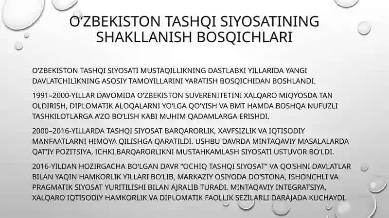 O'zbekistonning eng yangi tarixi - 40 slaydli prezentatsiya (Tibbiyot yoʻnalishi uchun) 4