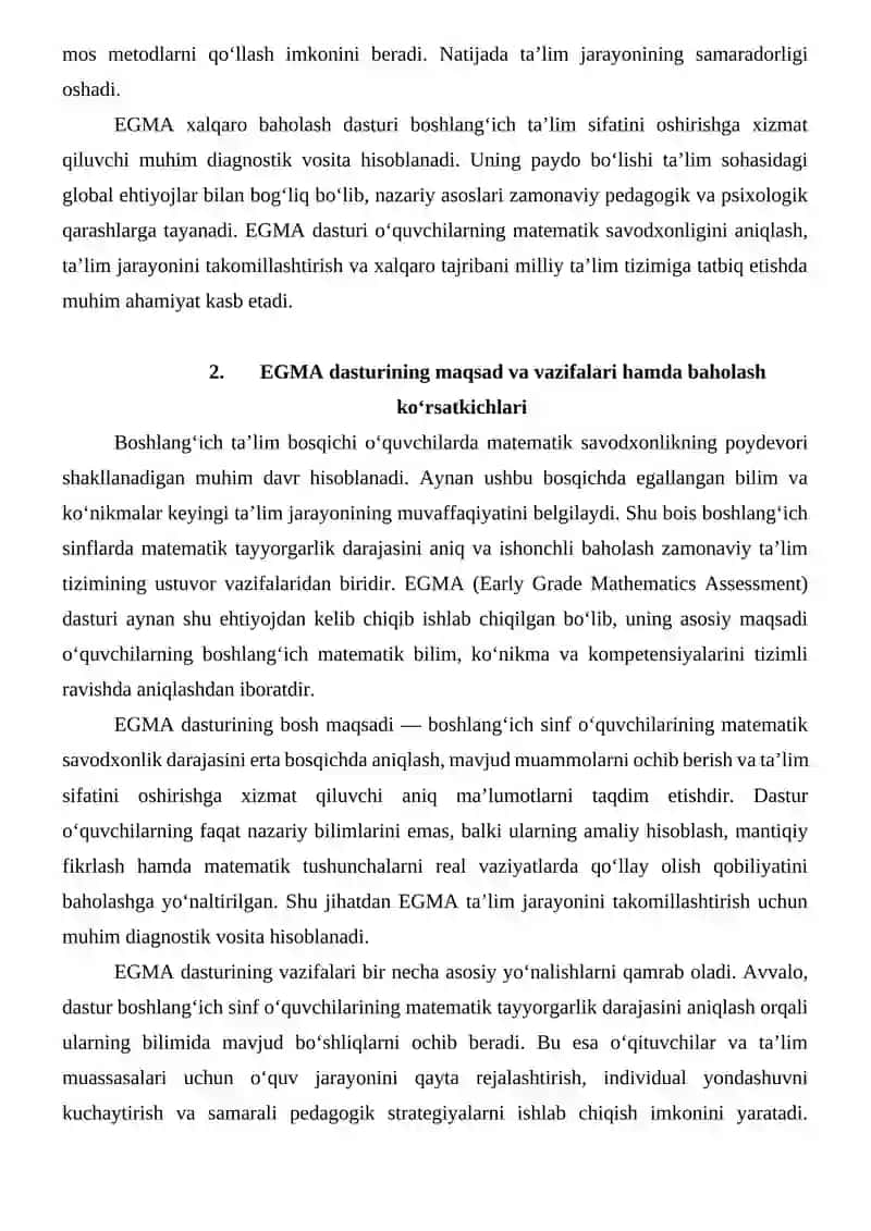 EGMA xalqaro baholash dasturi mazmun mohiyati 4