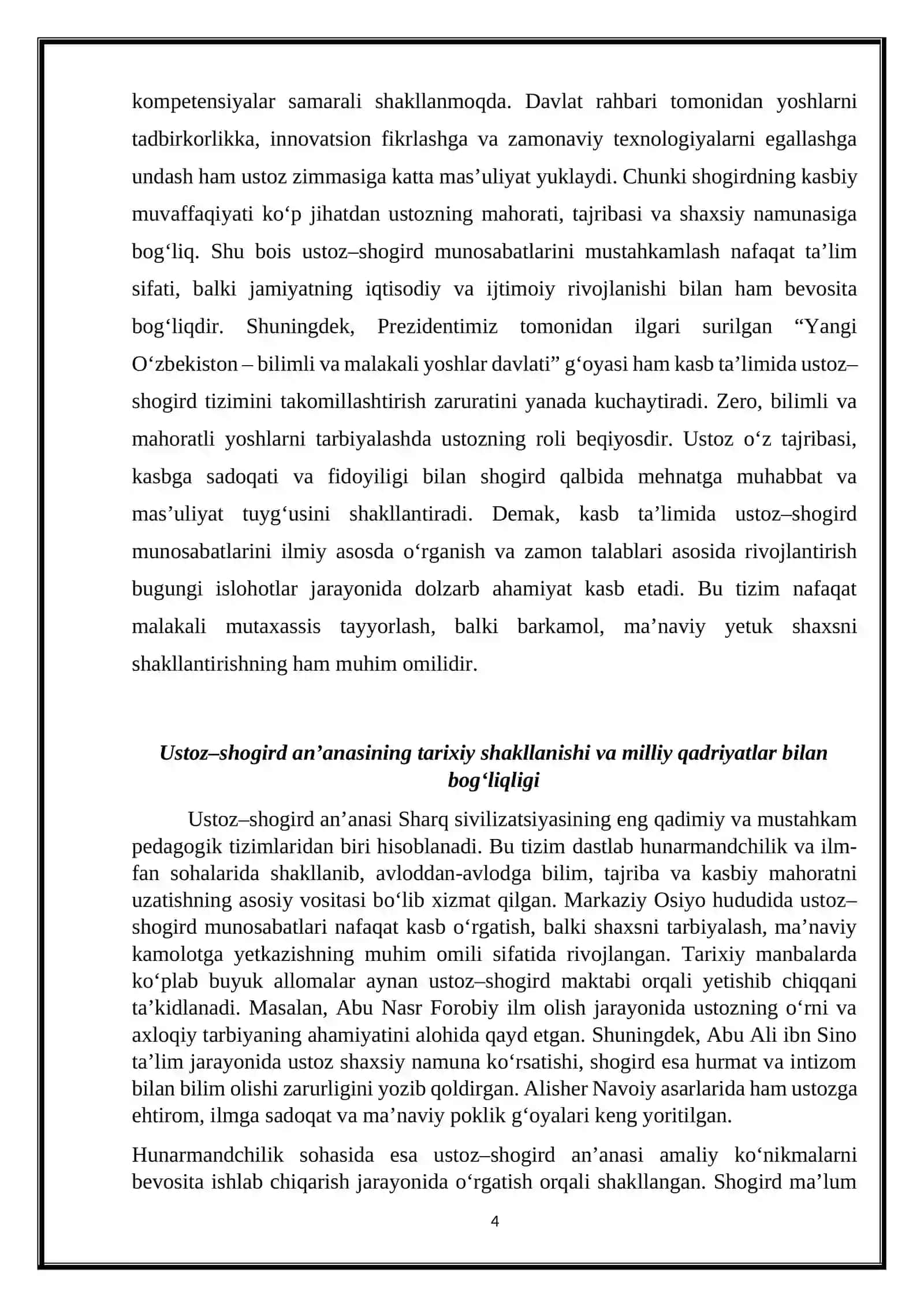Kasb ta'limida ustoz-shogird munosabatlarini mustaqil oʻrganish 4