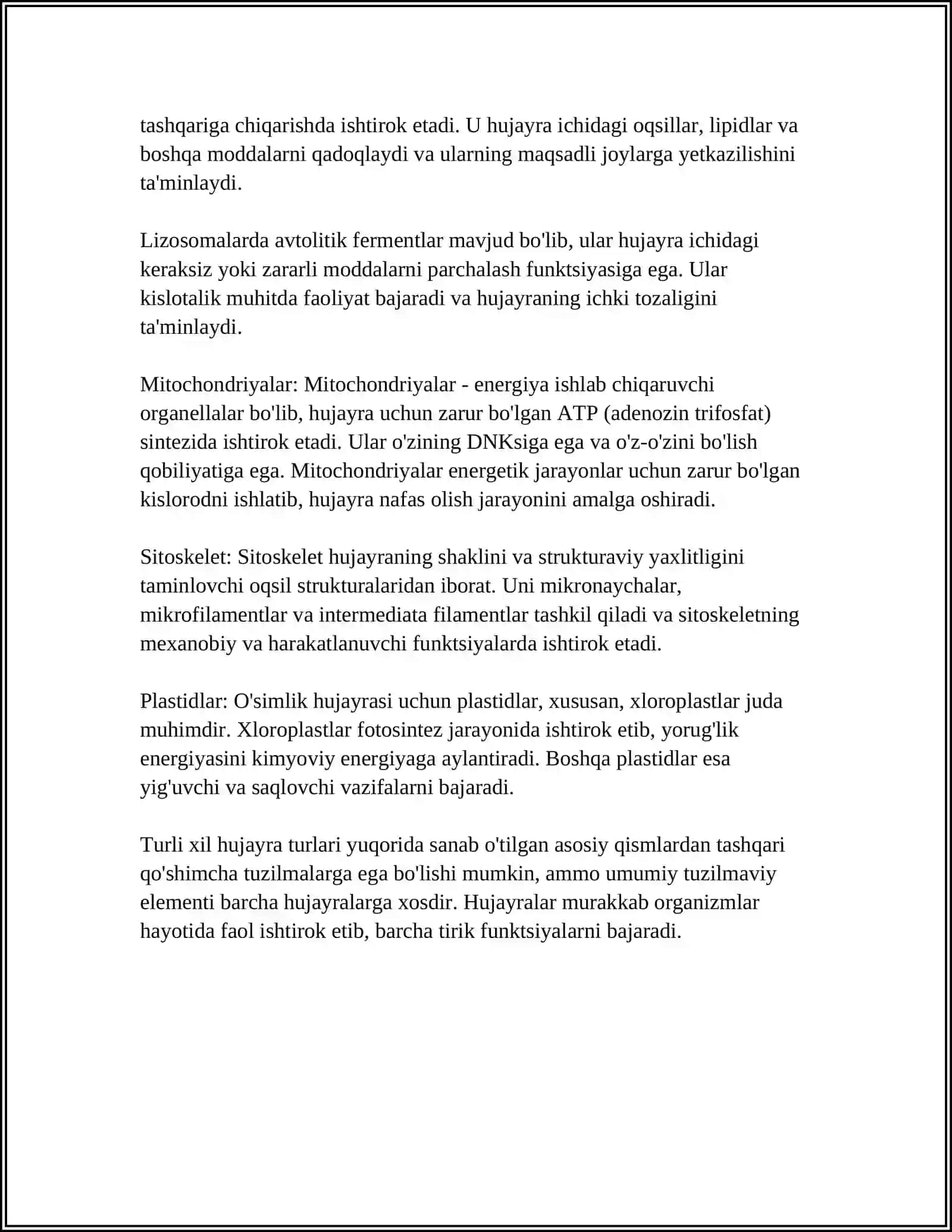 HUJAYRA TUZULISHI. HUJAYRA NAZARIYASI. HAYVON VA ODAM XRAMASOMALARNING MORFOFUNKSIONAL XARAKTERIKASI 4