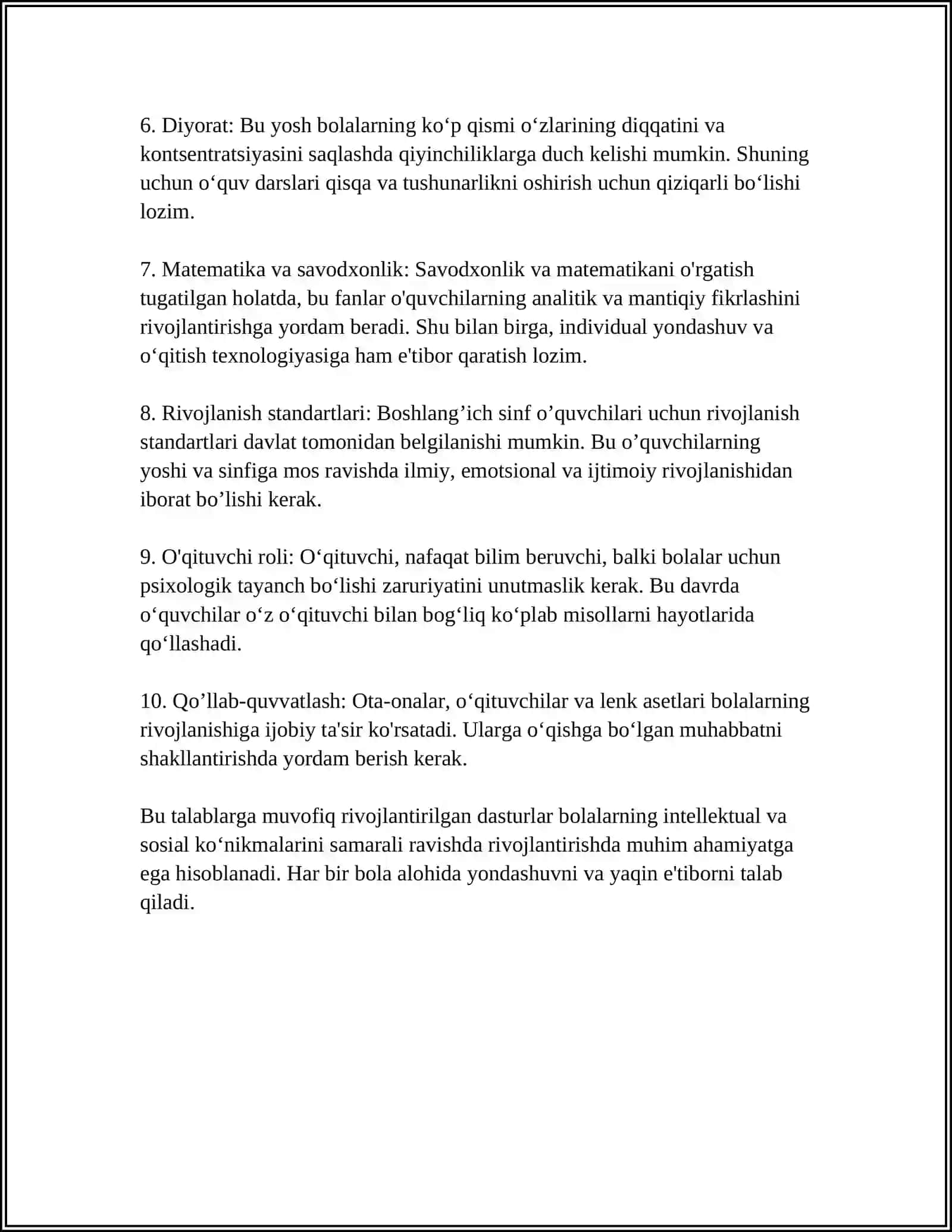 MEKTEPKE SHEKEMGI JASTAǴI BALALARDIŃ RUWXIY JETIKLIGINE QOYILATUǴIN TALAPLAR 4