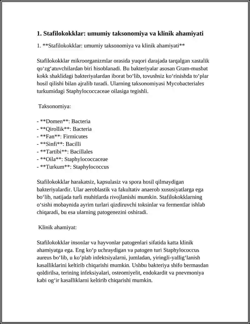Stafilokokklar: Umumiy taksonomiya va klinik ahamiyati 4