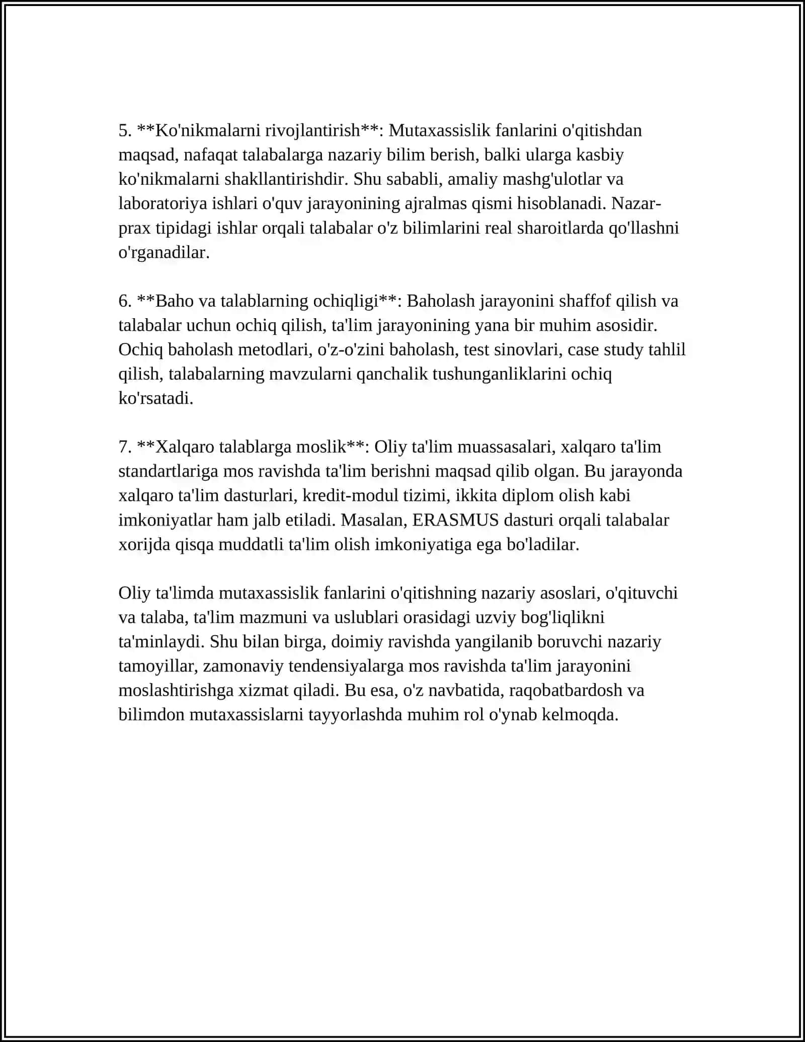OLIY TA'LIMDA MUTAXASSISLIK FANLARNI O'QITISHNING TASHQI VA ICHKI QONUNIYATLARI 4
