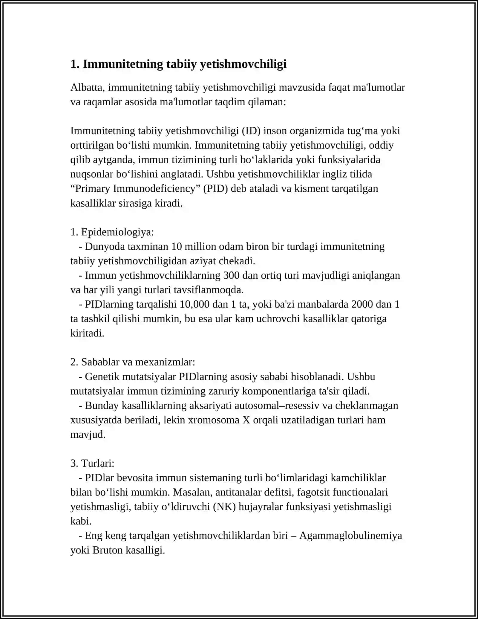 IMMUNITET TANQISLIGI HOLATLARI(TUGA,HAYOT DAVOMIDA ORTTIRILGAN) 4