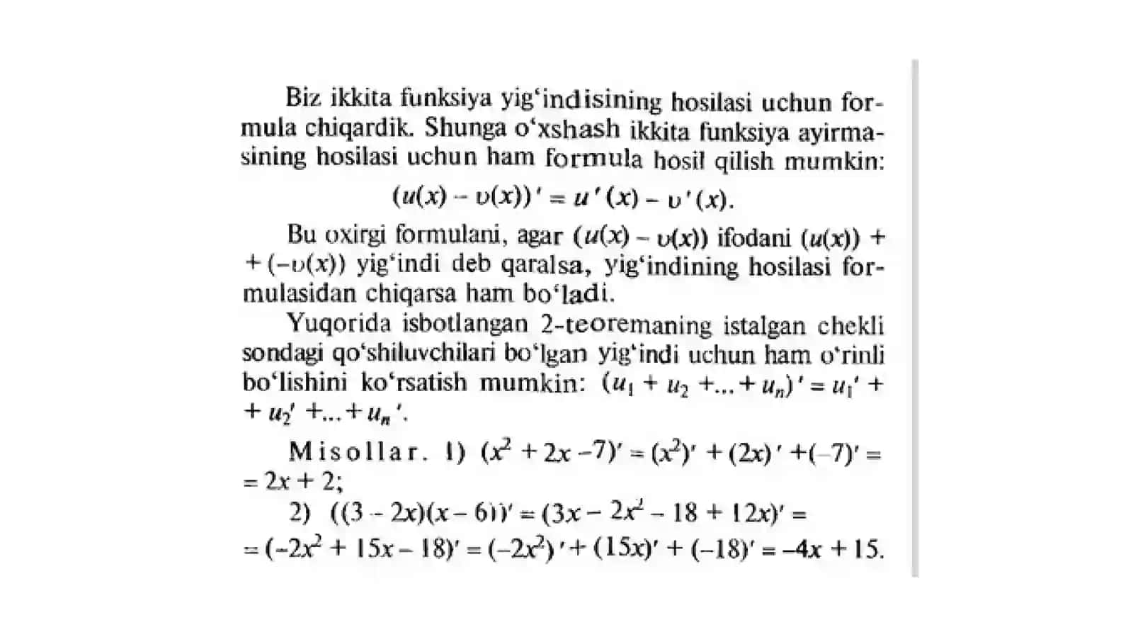 Differensiallash qoidalari: ko‘paytma va bo‘linmaning hosilasi 4