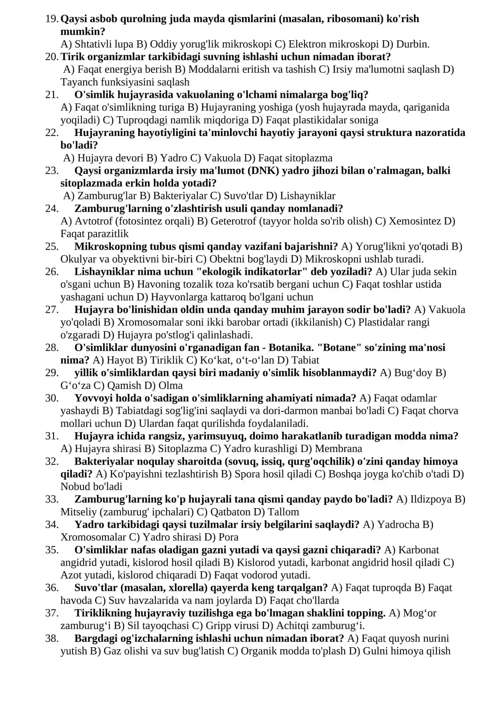 BIOLOGIYA FANIDAN MAVZULASHTIRILGAN TOP 3600+ TESTLAR. 5-11 SINF 4