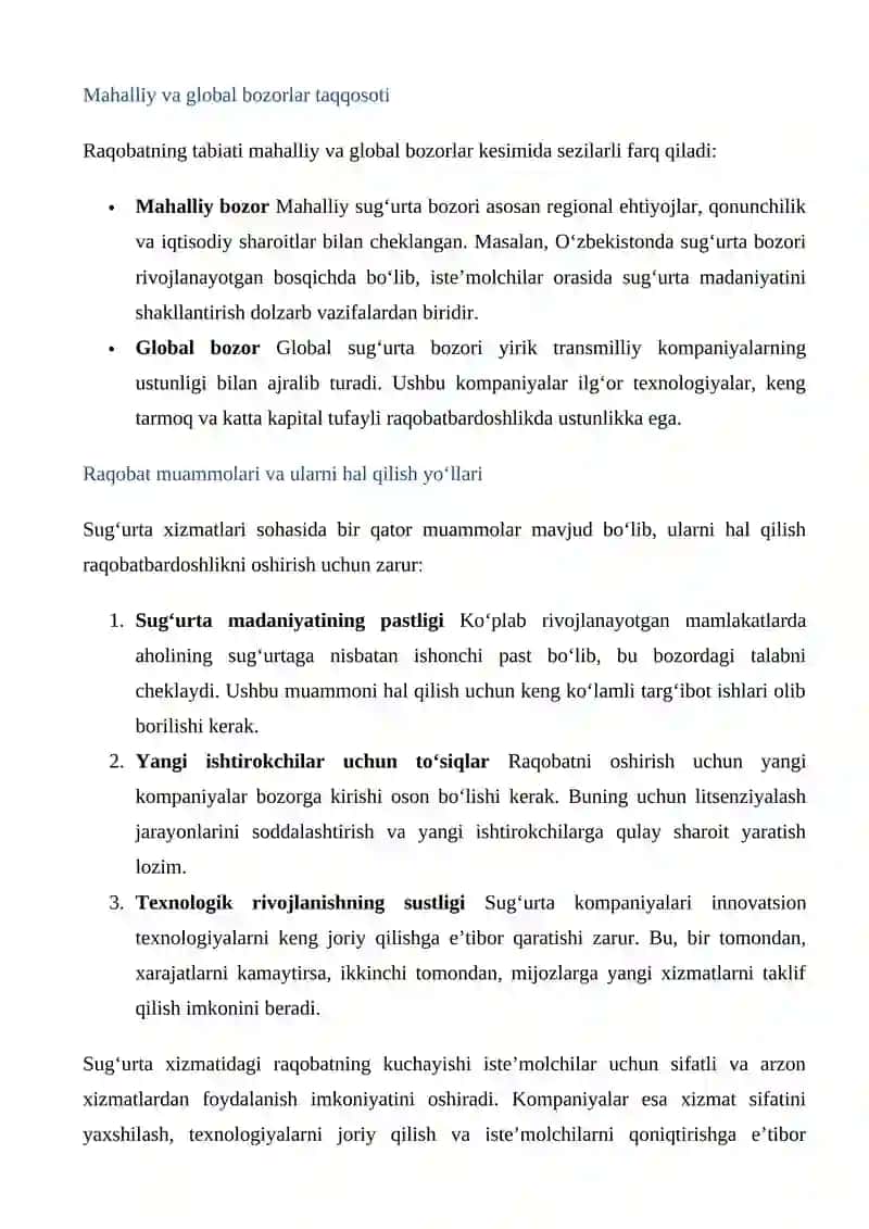 Sug’urta xizmatidagi raqobat vaziyatini tahlil etish 4
