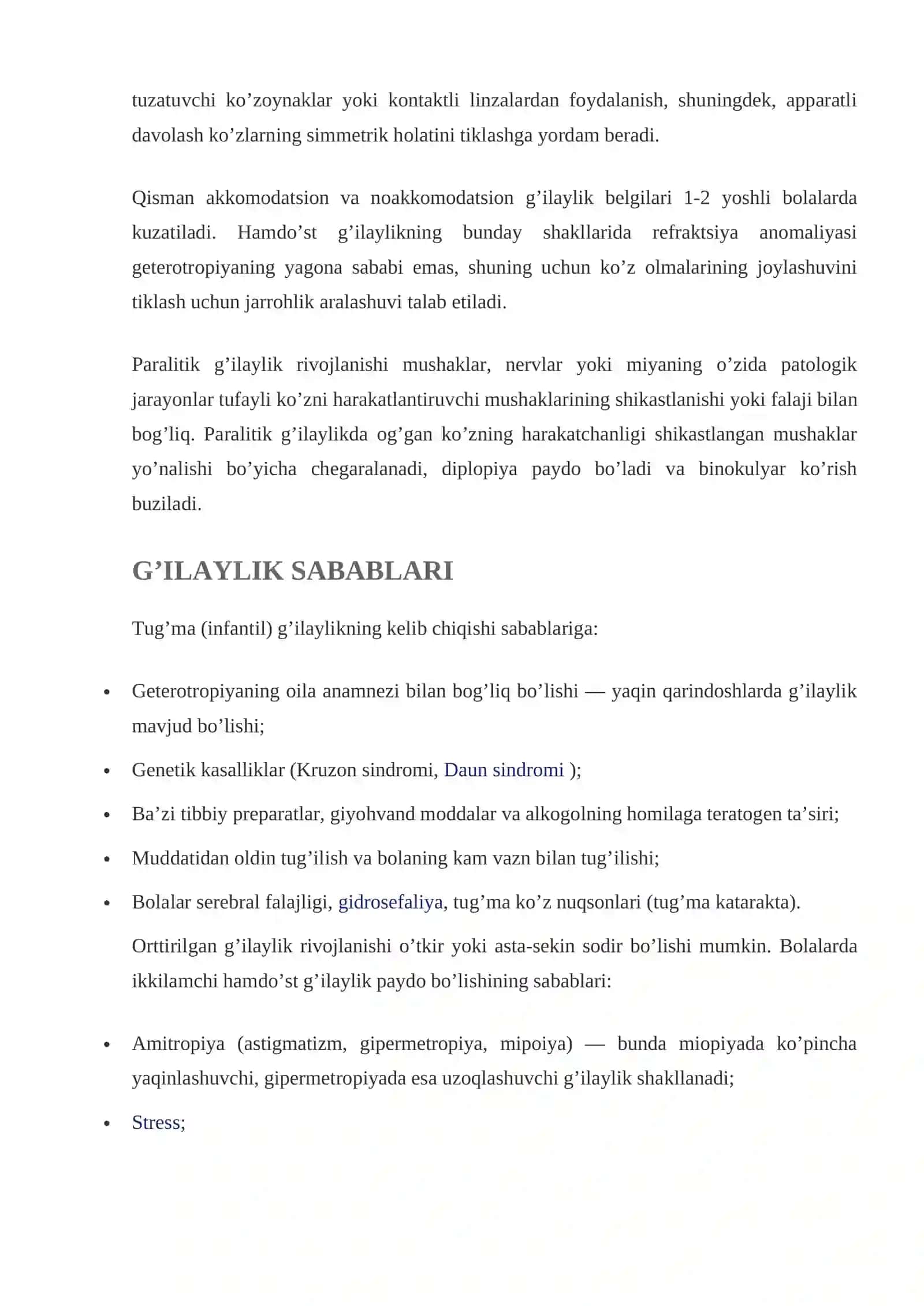 G'ilaylik - sabablari, alomatlari, tasnifi, tashxislash, davolash, oldini olish 4