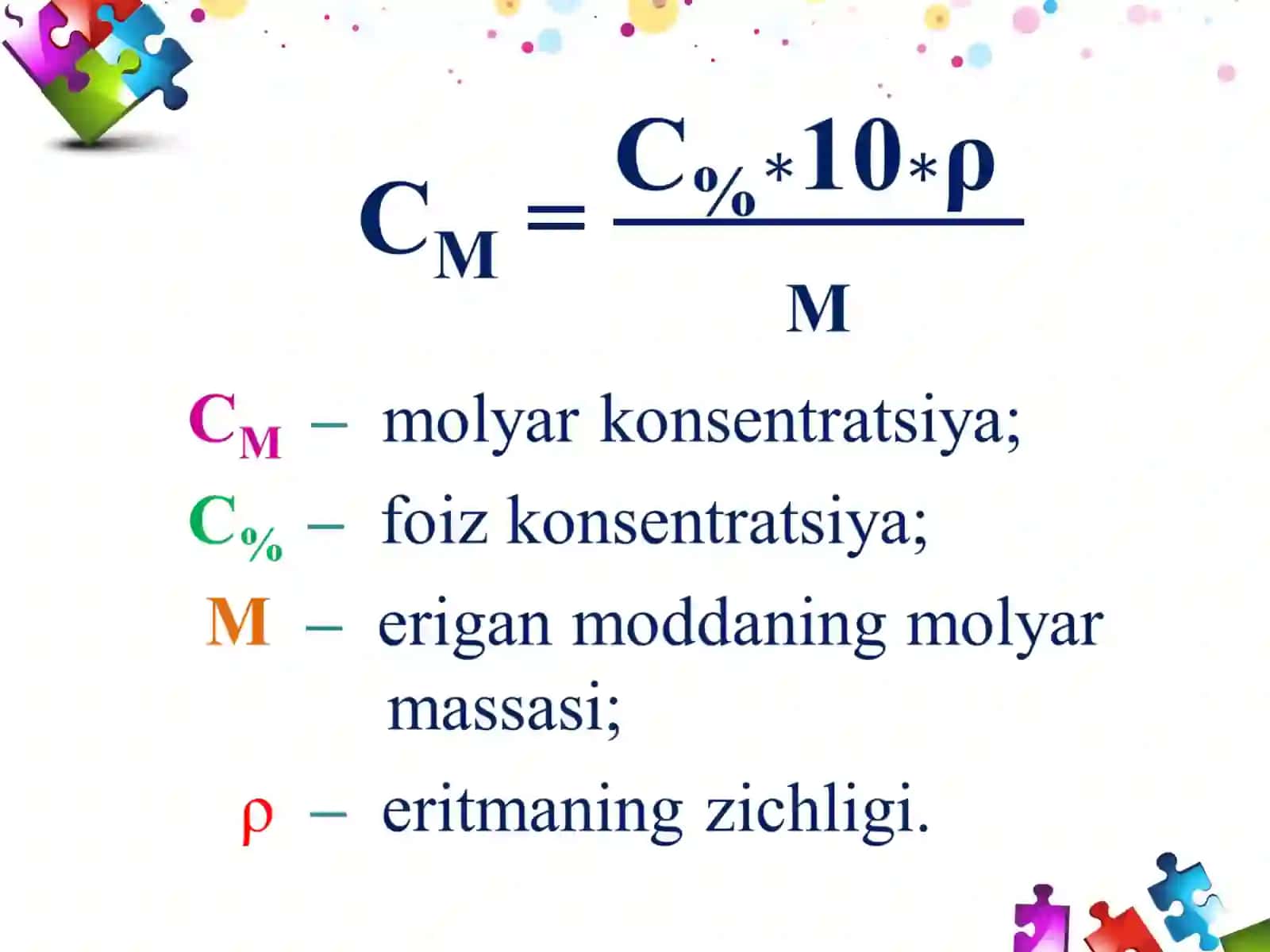 Foiz va molyar konsentratsiya orqali bog‘lanish 4