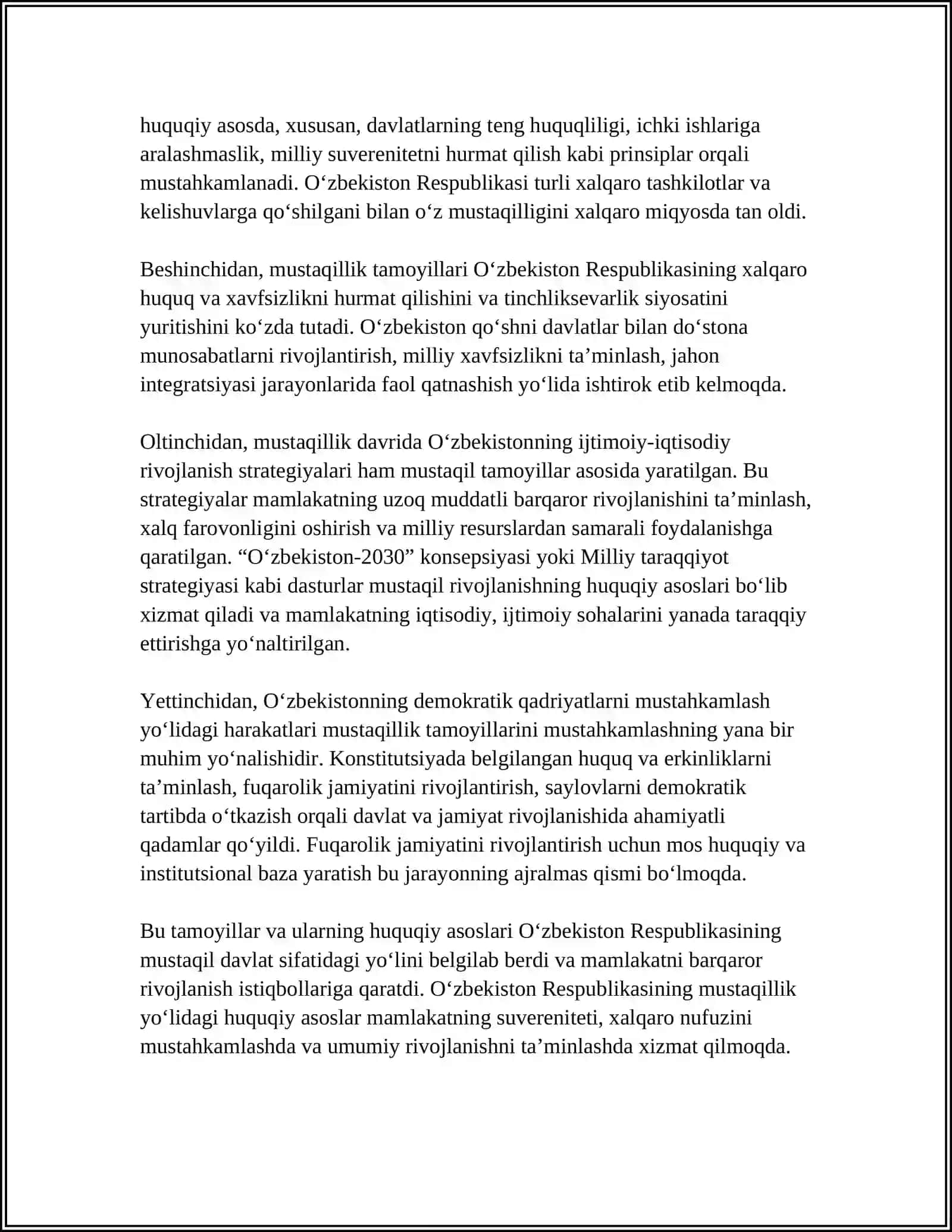 O'ZBEKISTON RESPUBLIKASI MUSTAQIL ISHI 4
