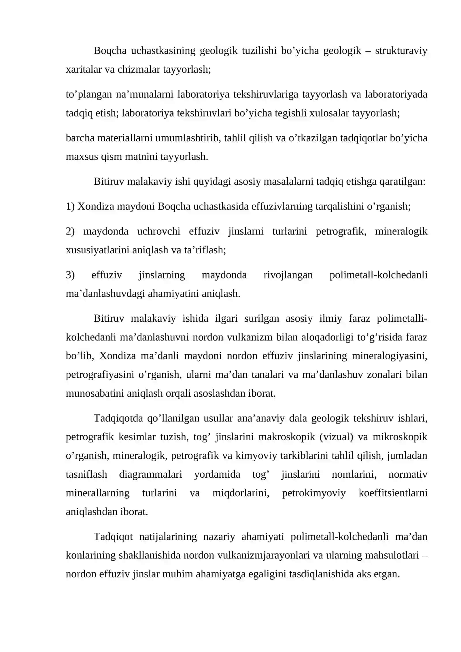 Xondiza ma’danli maydoni boqcha uchastkasinign geologik-petrografik xususiyatlari 4