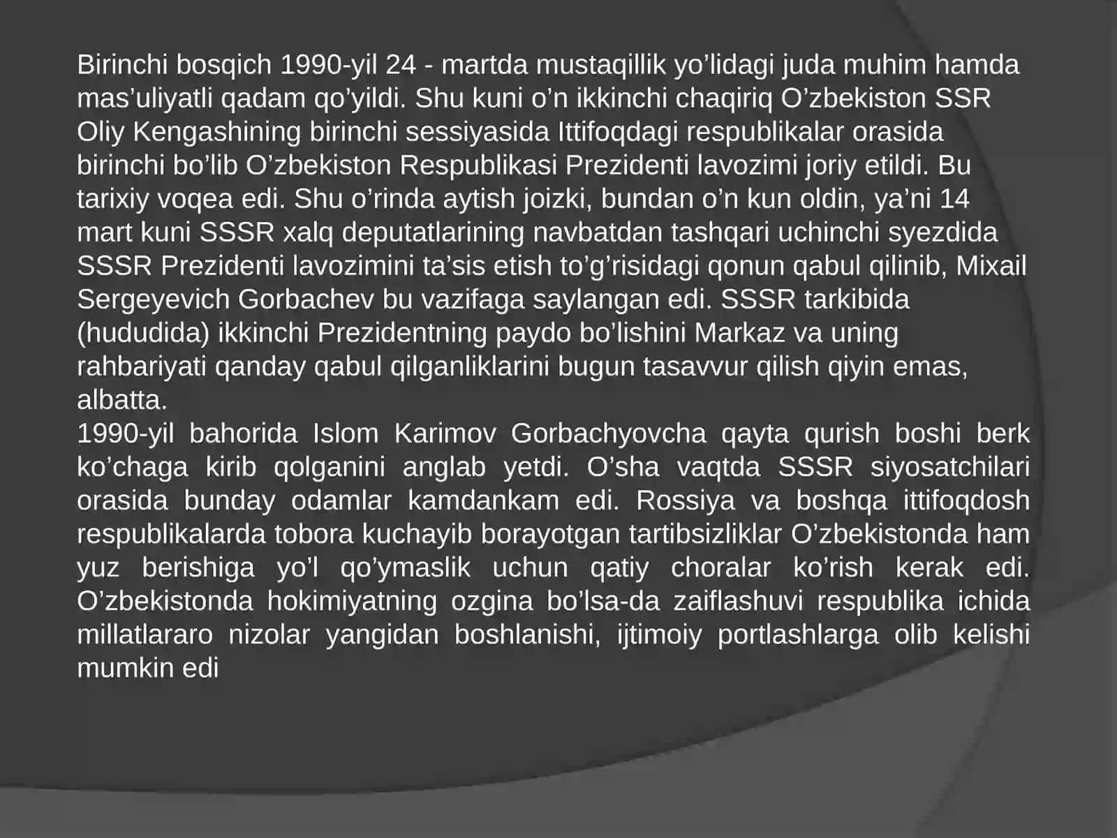 MUSTAQIL О‘ZBEKISTON RESPUBLIKASI TASHKIL TOPISHINING TARIXIY AHAMIYATI. 4