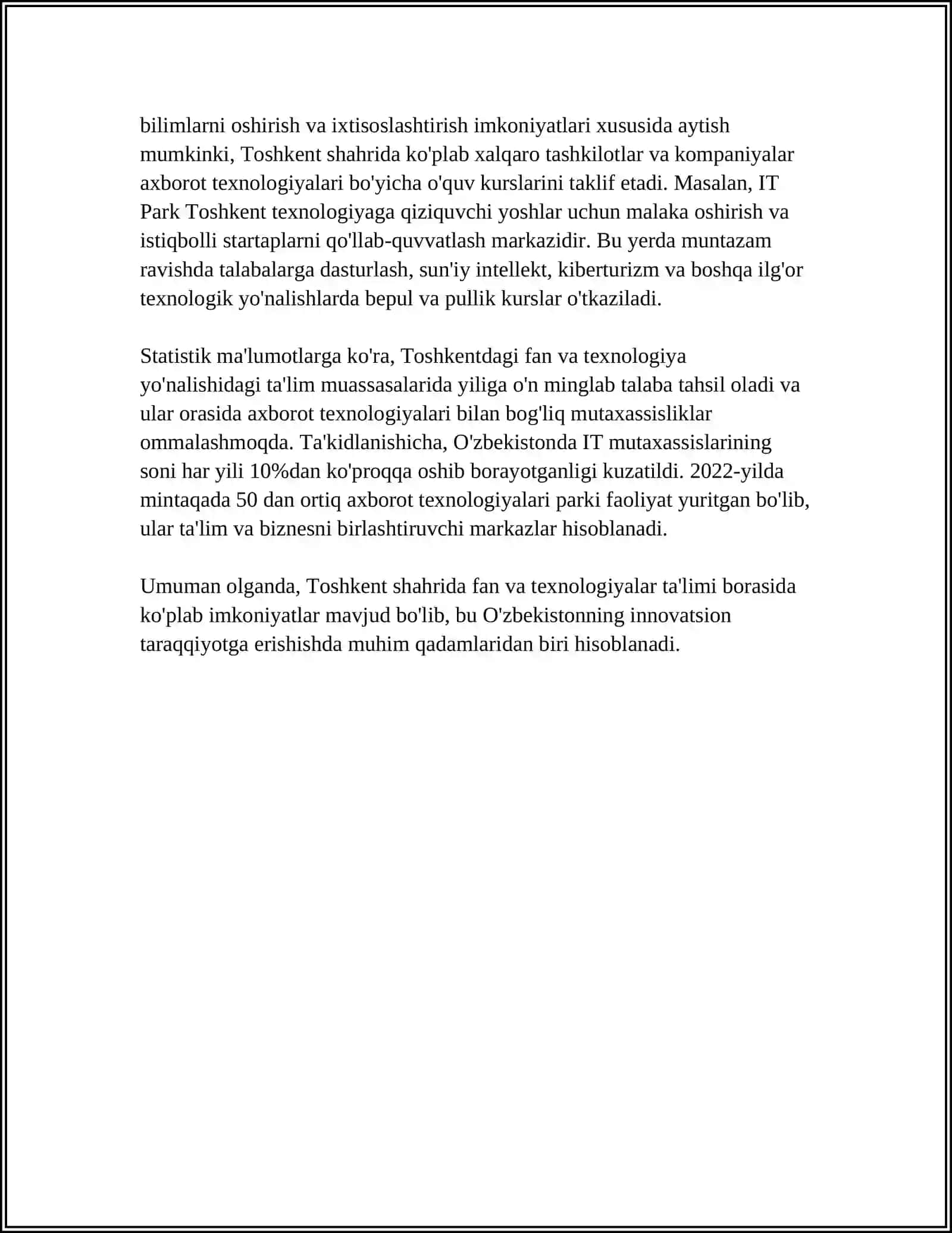 Toshkent shahrida fan va texnologiyalar ta'limi 4