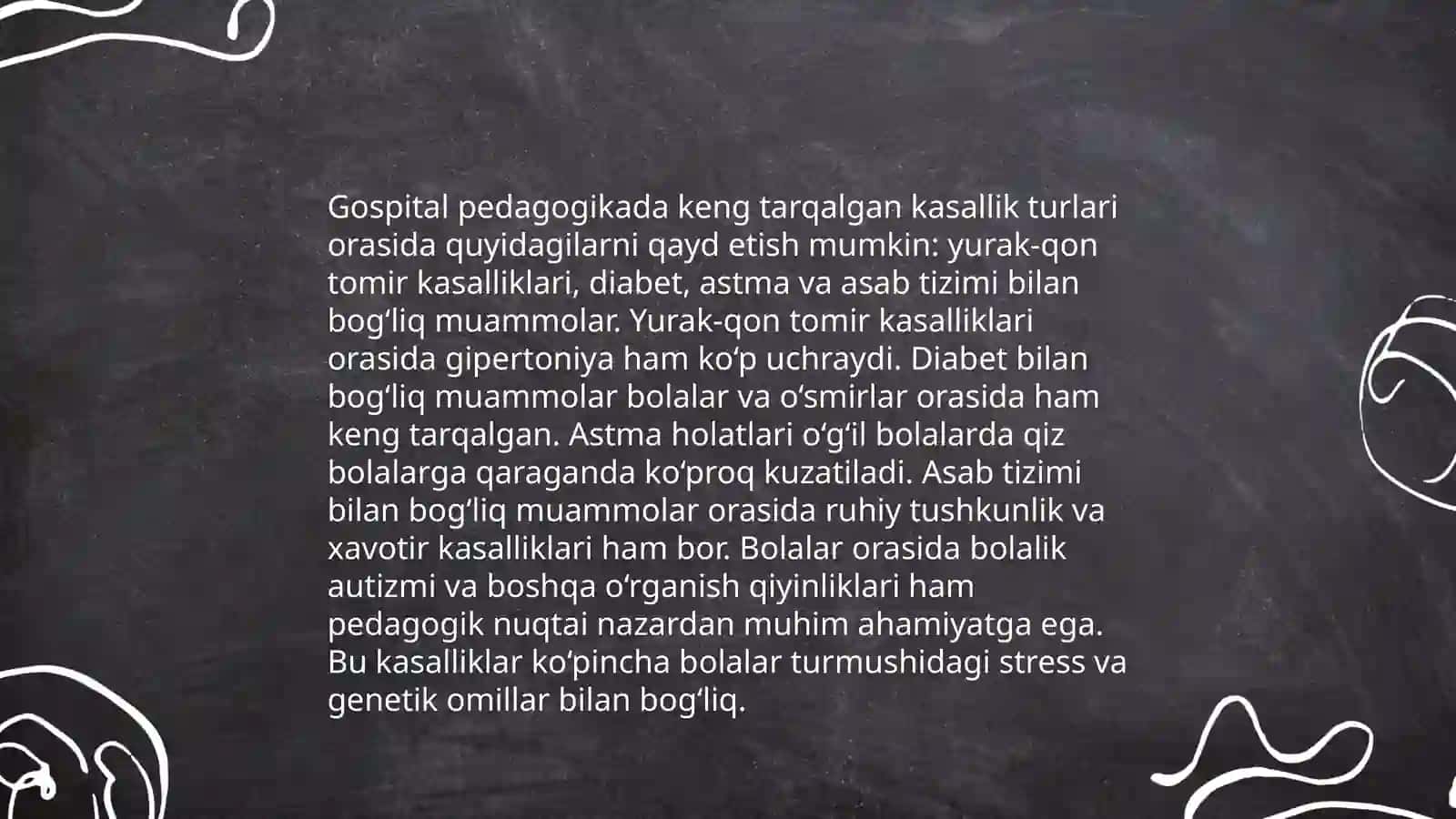 Gospital pedagogikaga jalb etiluvchi kasalliklarning klinikasi, davolash bosqichlari alohida hususiyatlari va pragnozi 4