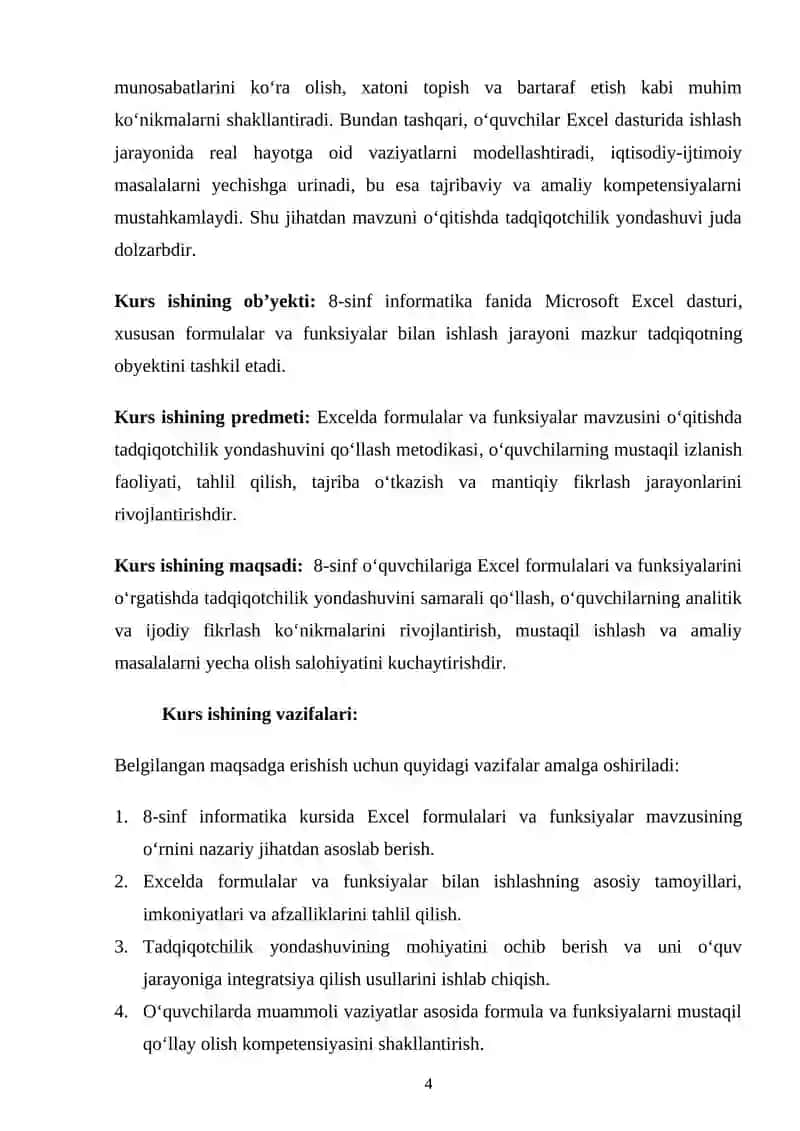 Excelda formulalar va funksiyalar mavzusida tadqiqotchilik yondashuvidan foydalanish 4