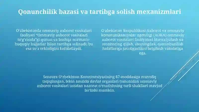 Oʻzbekiston Respublikasida ommaviy axborot vositalarining faoliyat 4