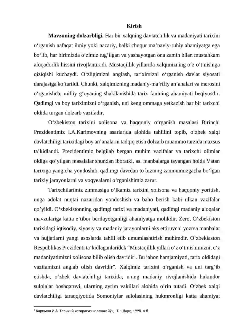 Somoniylar davlati va uning O’rta Osiyo tarixida tutgan o’rni 4