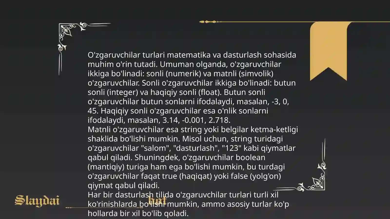 O'zgaruvchilar va ularning turlari 4