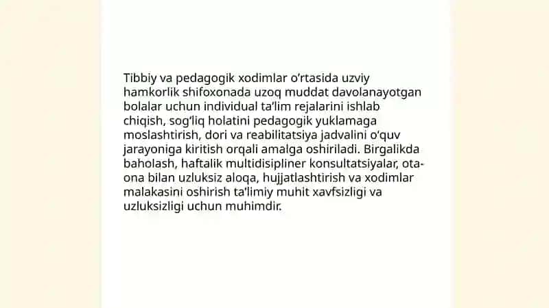 Kasalxonada uzoq muddat davolanayotgan bolalar uchun individual taʼlim rejasi 4