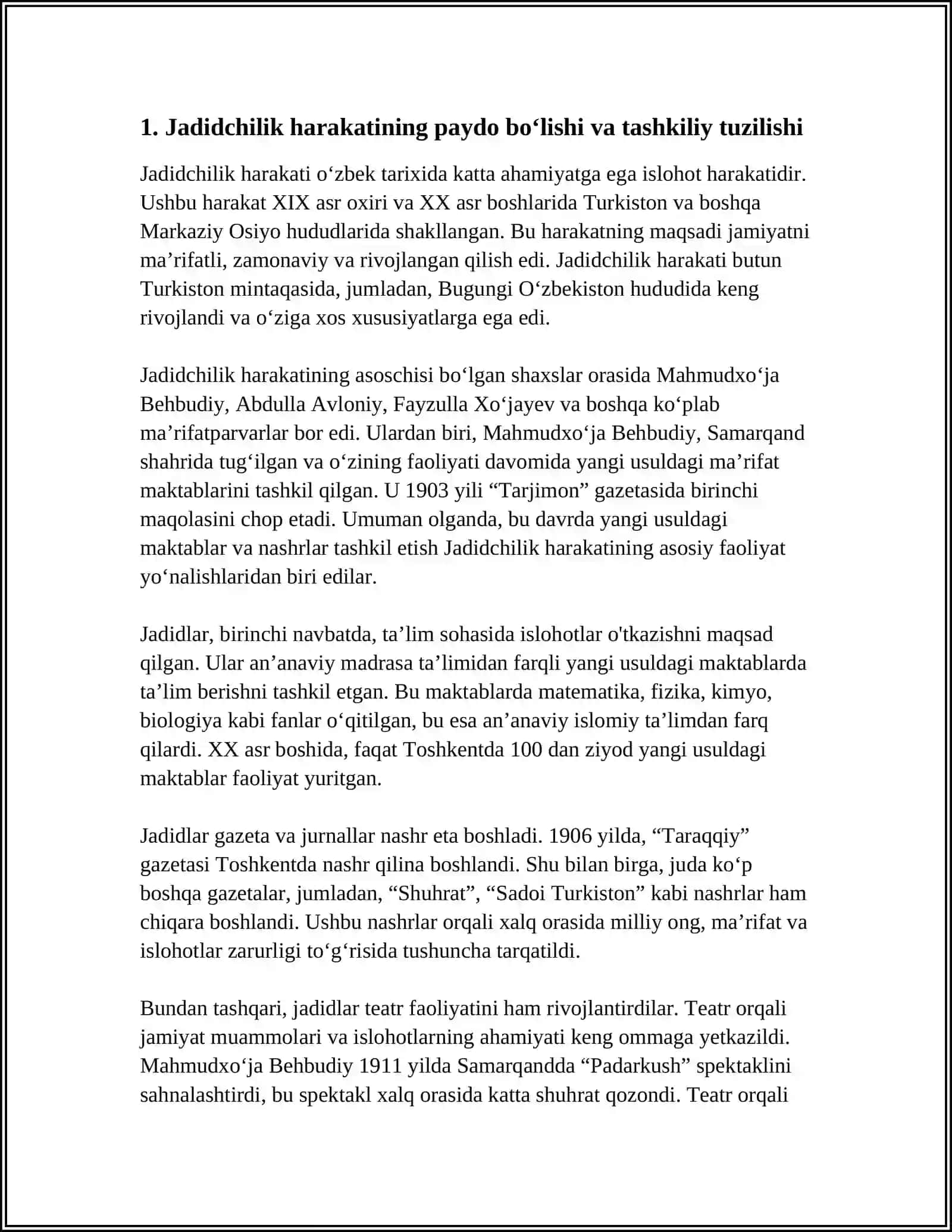 MILLIY DAVLATCHILIKNI BARPO ETISHDAGI HARAKATLAR: JADIDCHILIK 4