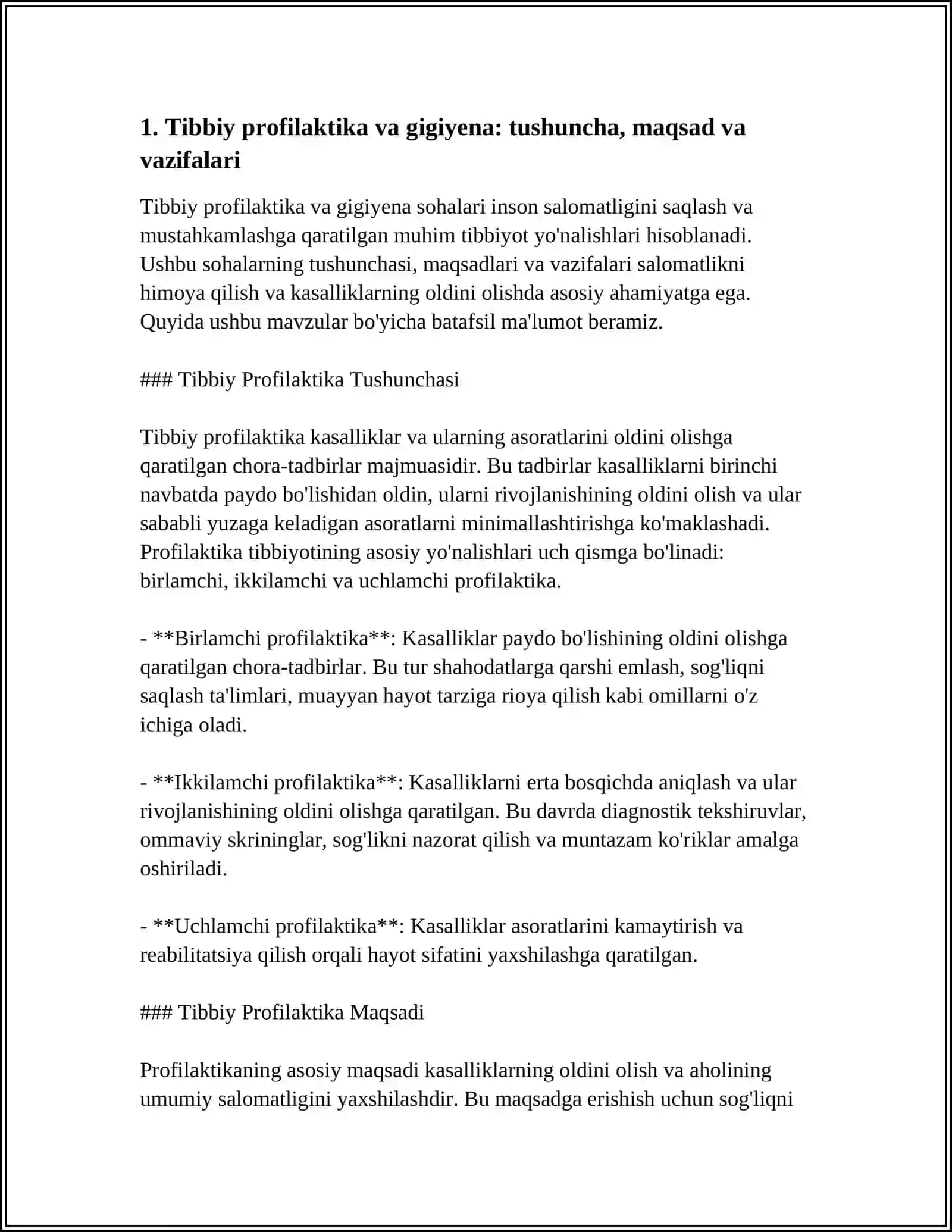 TIBBIY PROFILAKTIKA YO'NALISHIDA GIGIENANING O'RNI. GIGIENANING BO'LIMLARI. AHOLI SALOMATLIGI KO'RSATKICHLARI HAQIDA TUSHUNCHA 4