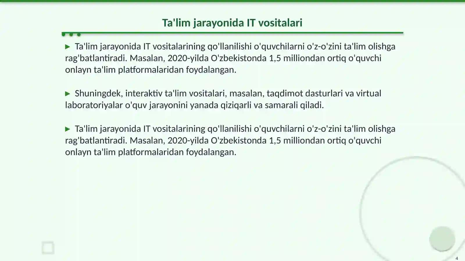 Axborot texnologiyalarining ta'lim tizimidagi o'rni 4