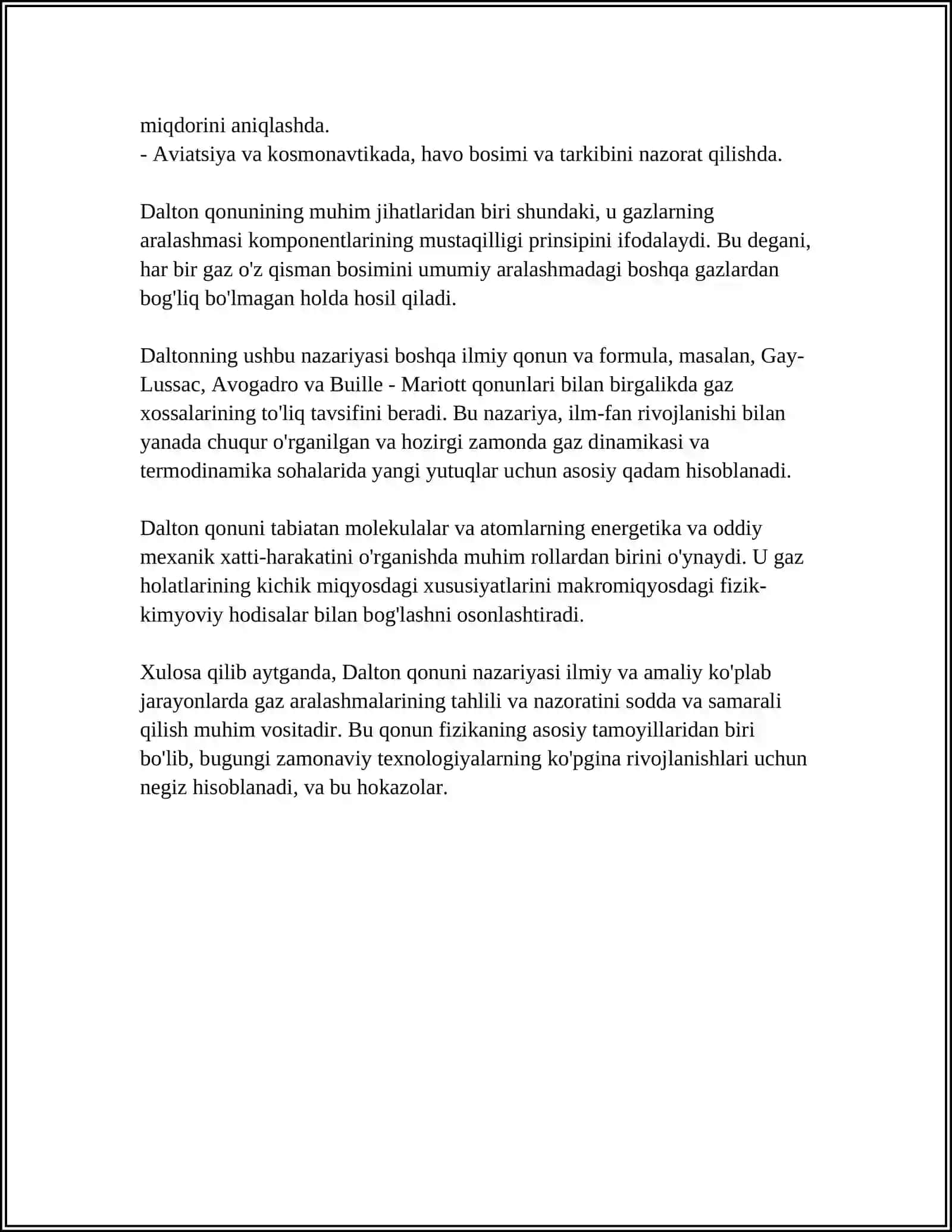 MUVOZANAT CHIZIG'INI QURISH. DALTON QONUNI 4