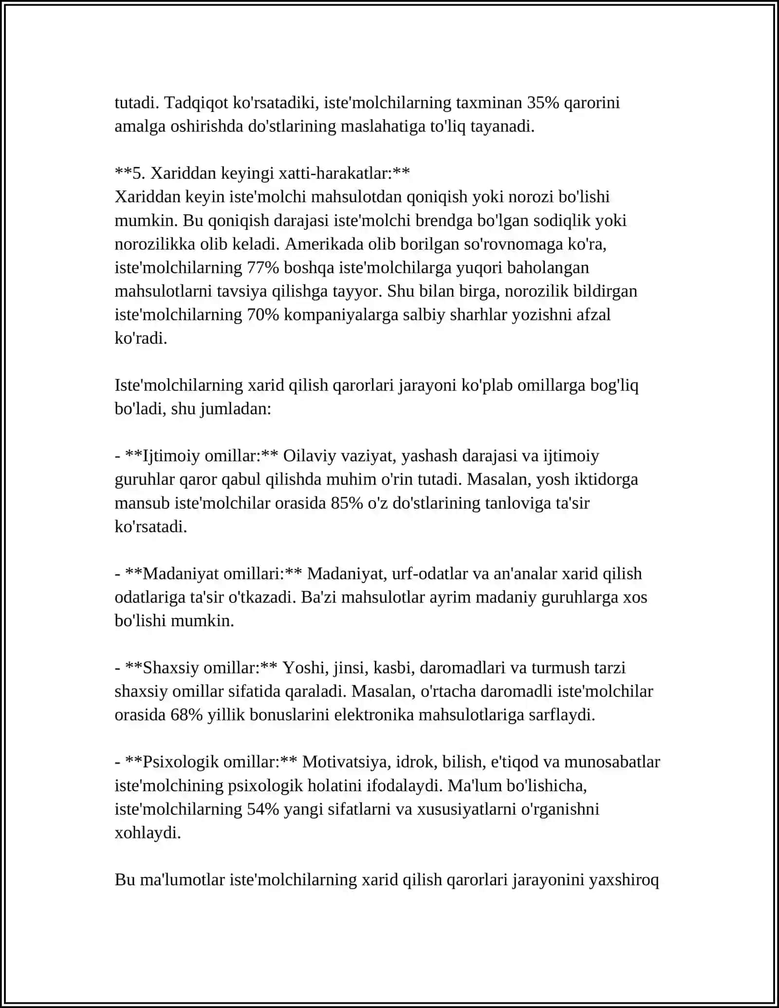 ISTEʼMOLCHI VA BIZNES XARIDORLAR XULQ ATVORLARINI OʻRGANISH 4