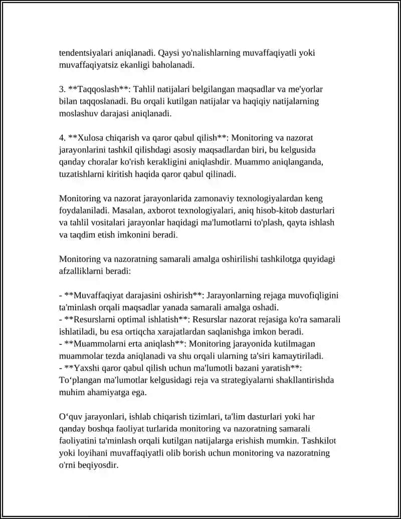 MASHGʻULOTLARNI MONITORING VA NAZORAT QILISH 4