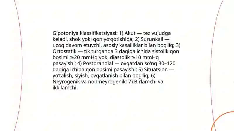 Gipotoniya xaqida tushuncha. Diagnostik ahamiyati. Zamonaviy laborator va instrumental tekshirish usullari 4