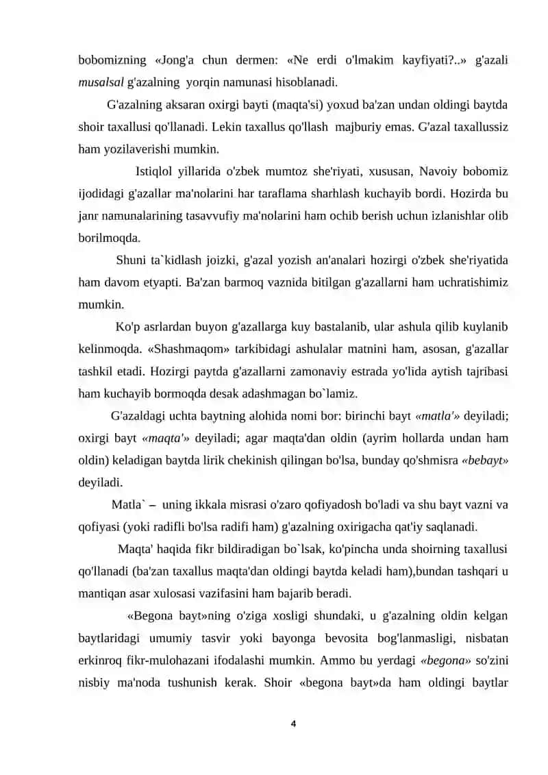 G`azal – mumtoz she`riyatning asosiy janri sifatida 4