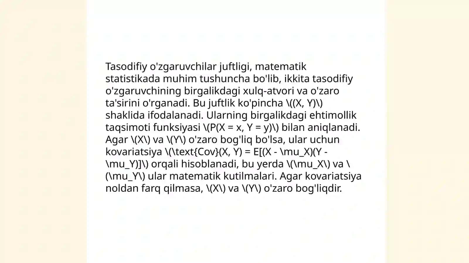 Ikki o'lchovli tasodifiy miqdorlar nazariyasi 4