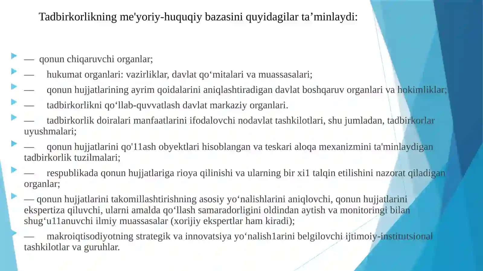 O‘zbekistonda tadbirkorliknıng huquqiy va shartnomaviy asoslariReja 4
