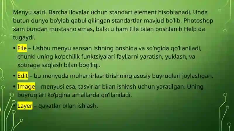 Adobe Photoshop dasturining asosiy imkoniyatlari 4