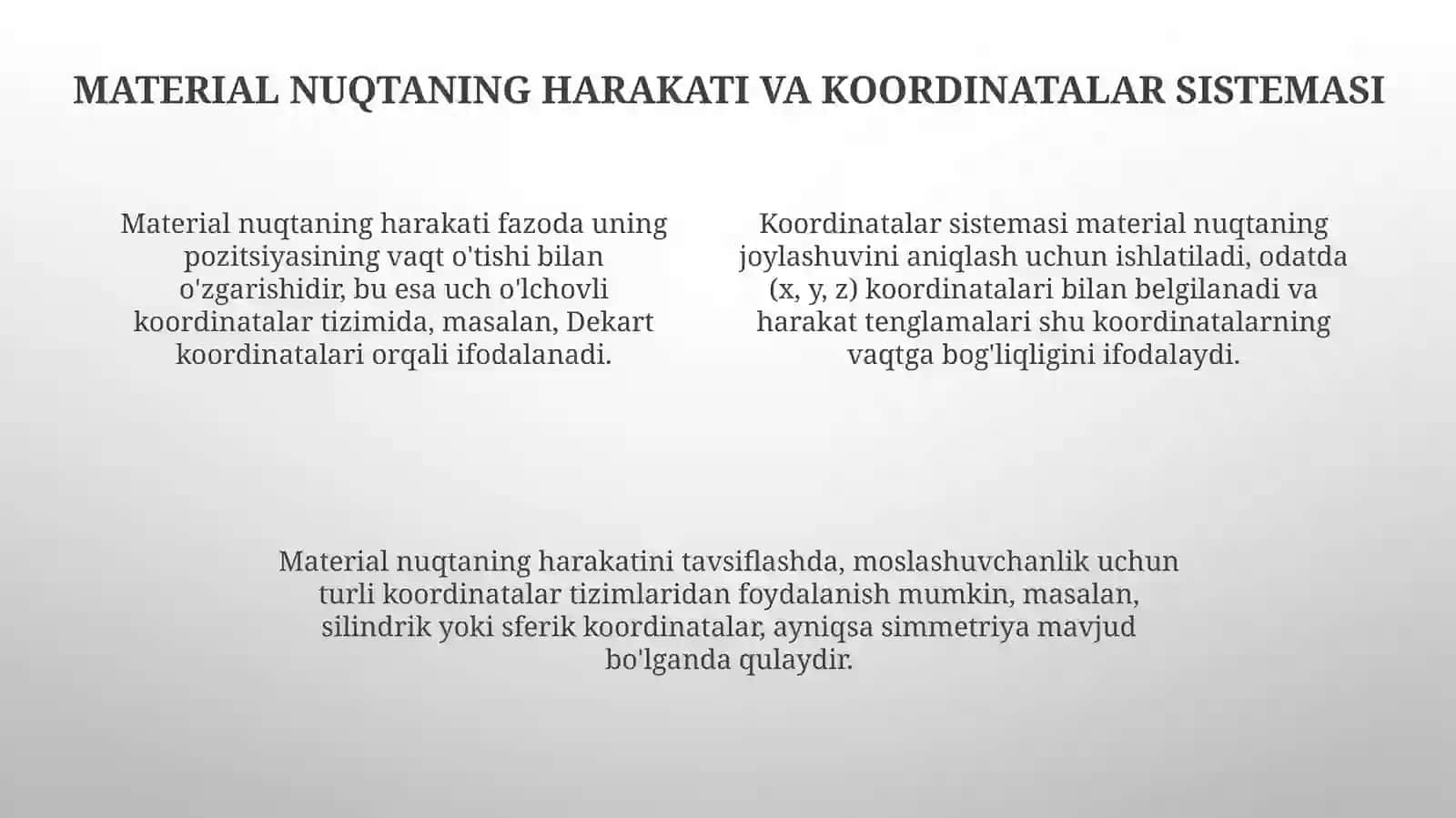Qurilishda fizikaning asoslari. Moddiy nuqta kinematikasi 4