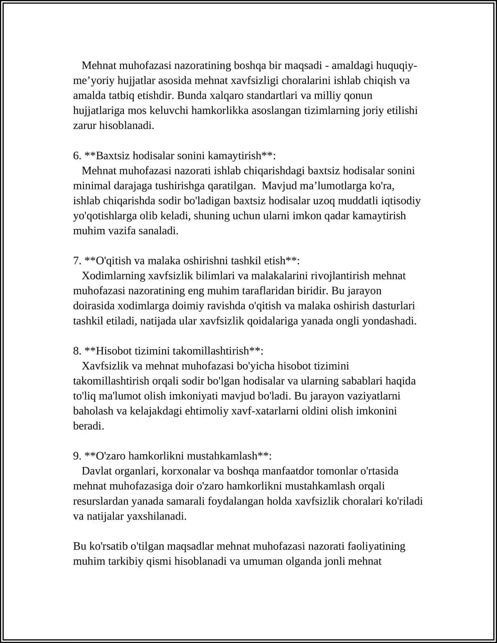 MUSTAQIL ISH Mavzu: MEHNAT MUHOFAZASI NAZORAT SHAKLI VA NAZORAT QILUVCHI TASHKILOTLAR 4
