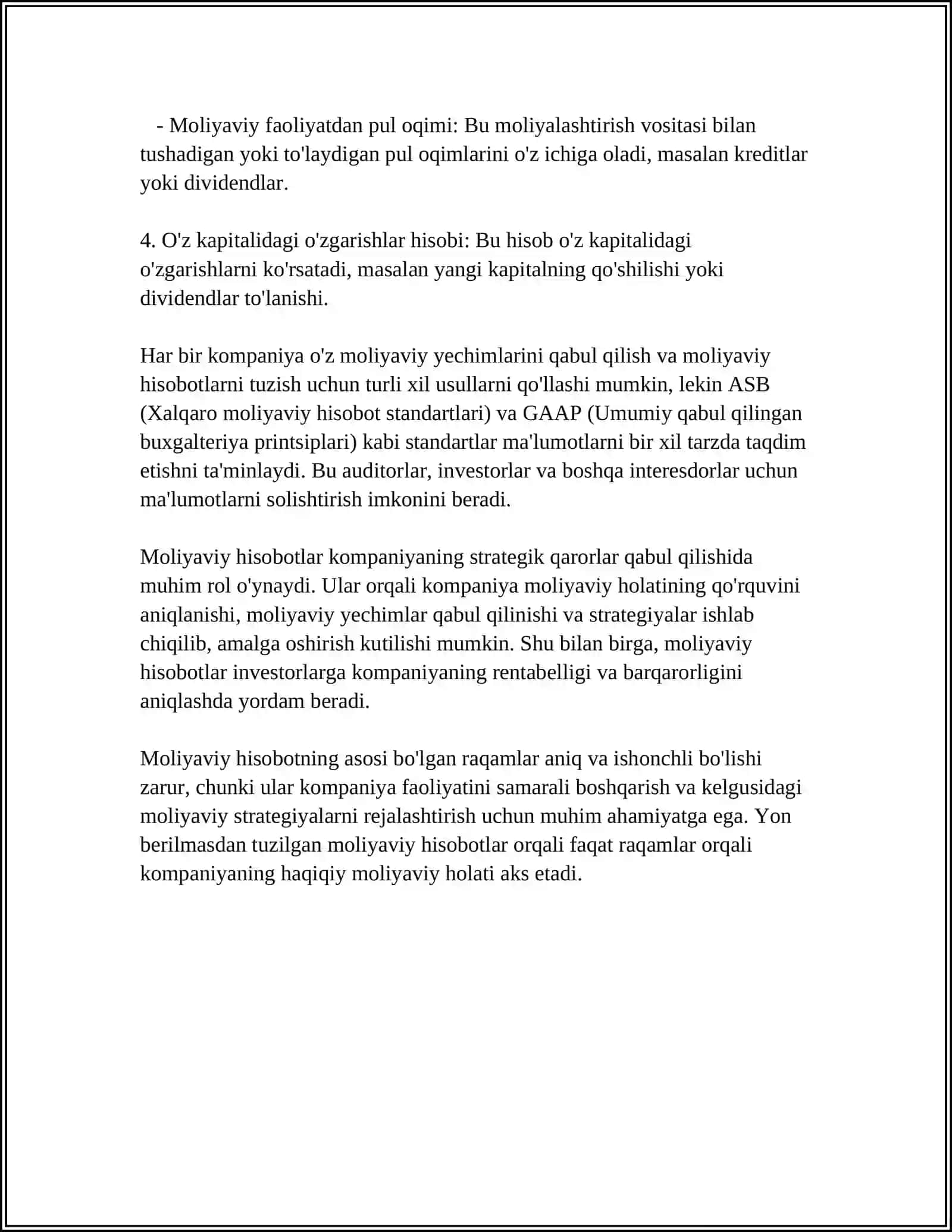 XOʻJALIK HISOBINING TURLARI, HISOBDA QOʻLLANILADIGAN OʻLCHOV BIRLIKLARI 4