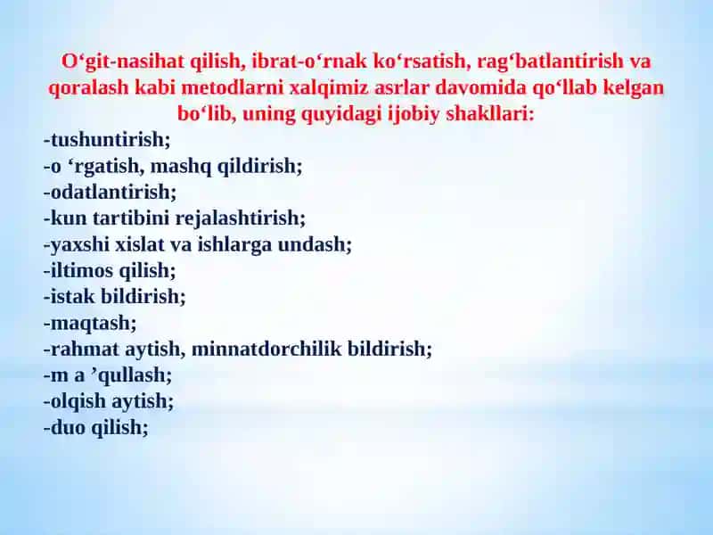 Xalqpedagogikasiyosh avlod tarbiyasi haqidagi bilim, ko‘nikma va malakalar in’ikosi 4